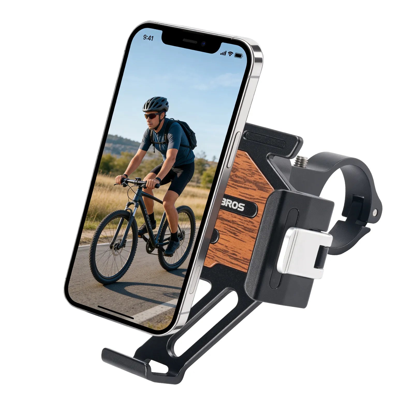 ROCKBROS lightweight quick-release bike phone mount for secure smartphone mounting on road and mountain bikes