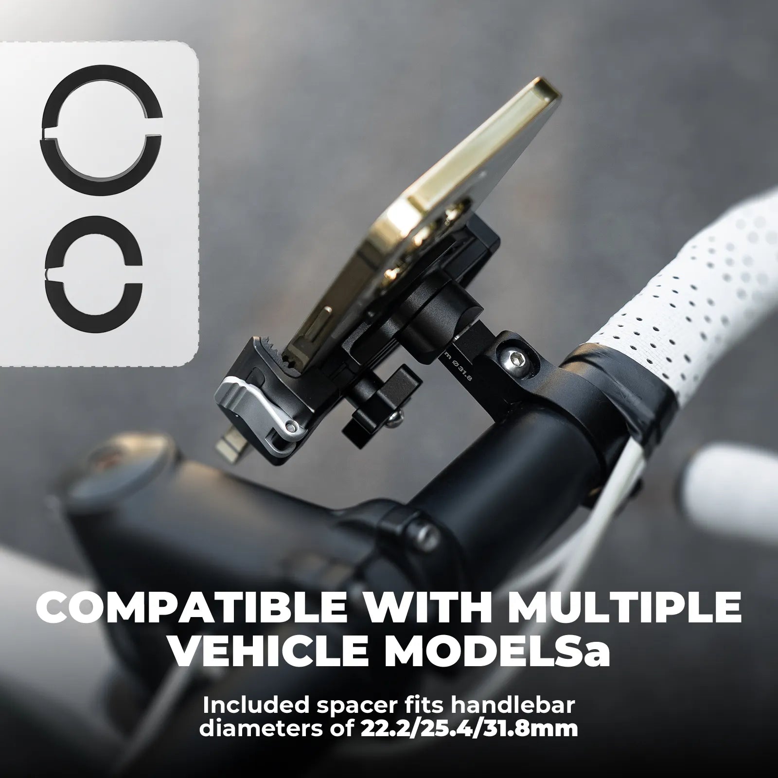 ROCKBROS lightweight quick-release bike phone mount for secure smartphone mounting on road and mountain bikes