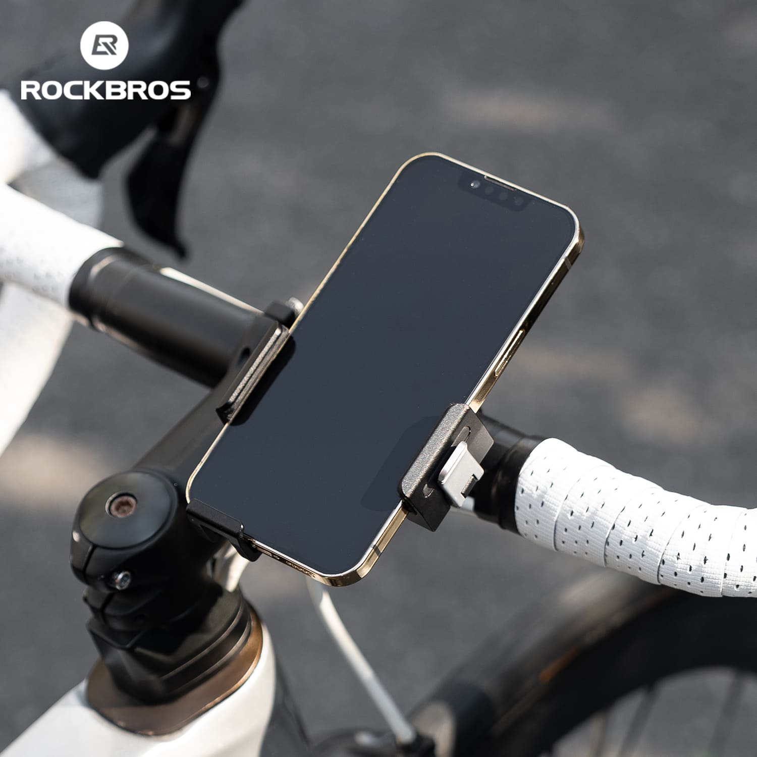 ROCKBROS Lightweight Quick-Release Aluminum Bike Phone Mount With Adjustable Clamp and Anti-Slip Design