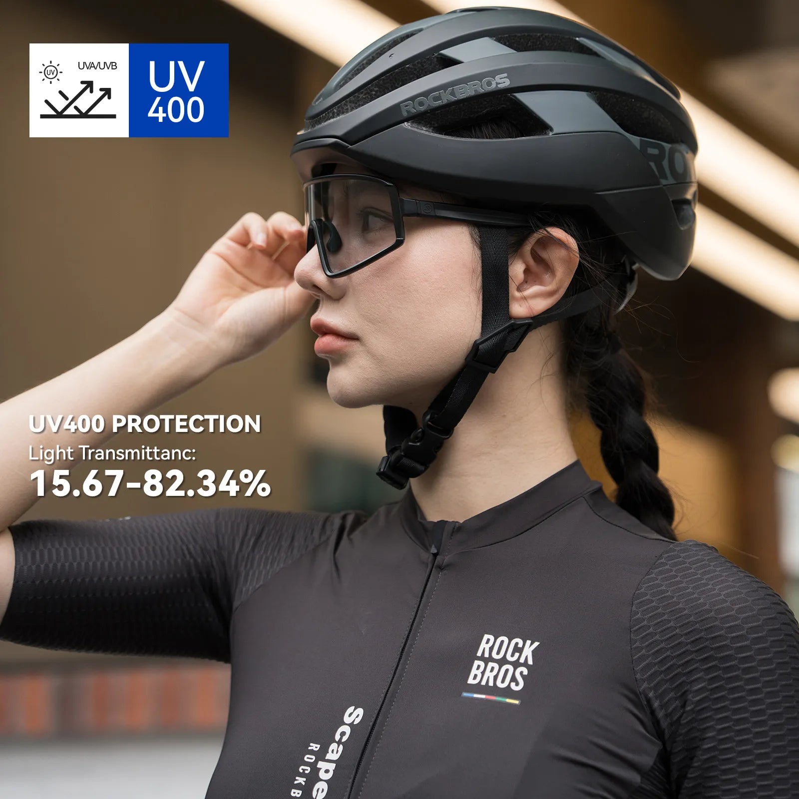 ROCKBROS lightweight photochromic sports sunglasses for cycling and hiking with UV400 protection
#Color_Black (Anti-fog lens)