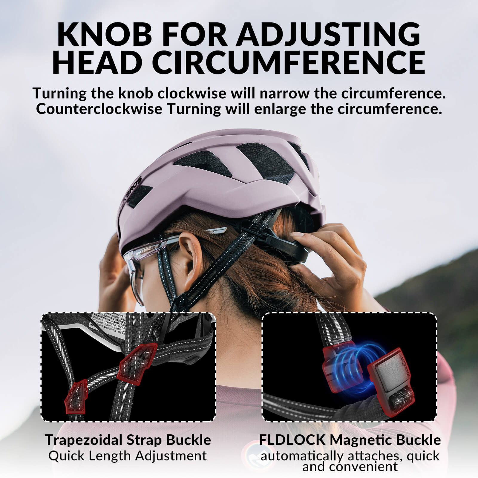 ROCKBROS LK-11 Anquetil lightweight road and MTB bike helmet with aerodynamic design and all-in-one molded shell for cycling safety
#Color_Pink