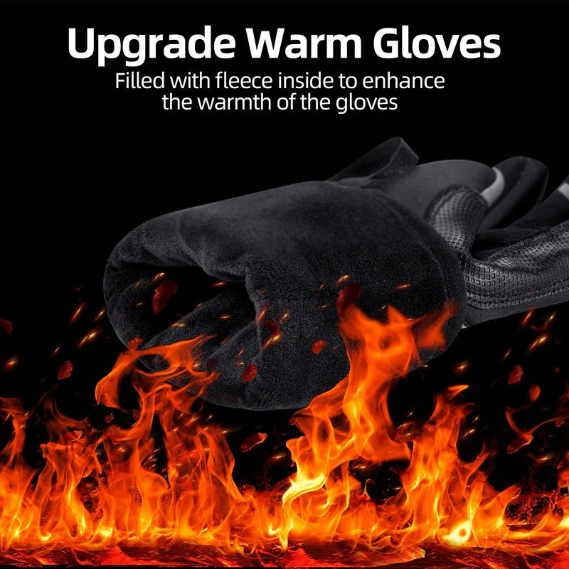 ROCKBROS long finger gloves with fleece lining and lock clip for winter riding
