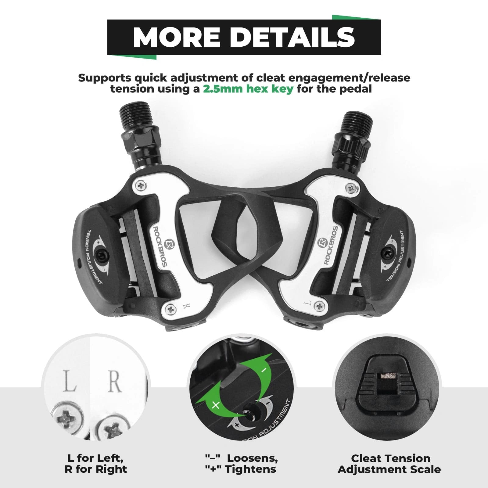 ROCKBROS Look System Road Bike Clipless Pedals with Wide Platform, Adjustable Tension, and Aluminum Alloy Body