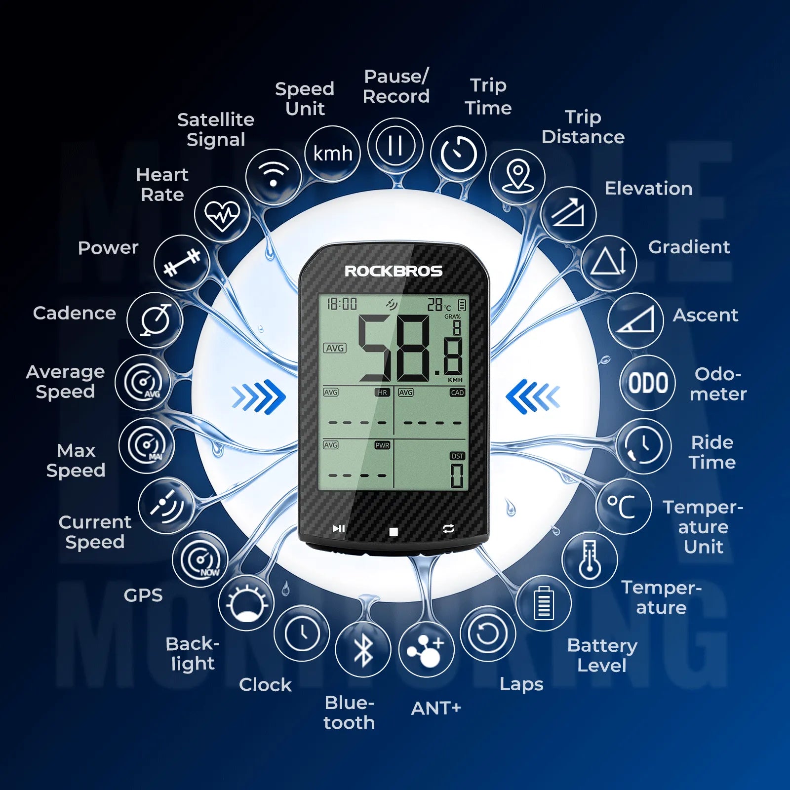 ROCKBROS M1 Pro wireless bike computer with a clear display for cycling performance tracking