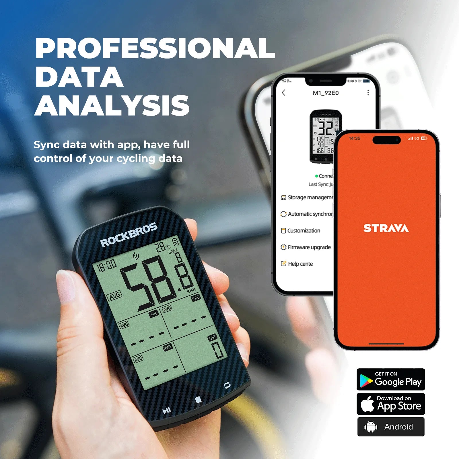 ROCKBROS M1 Pro wireless bike computer with a clear display for cycling performance tracking
