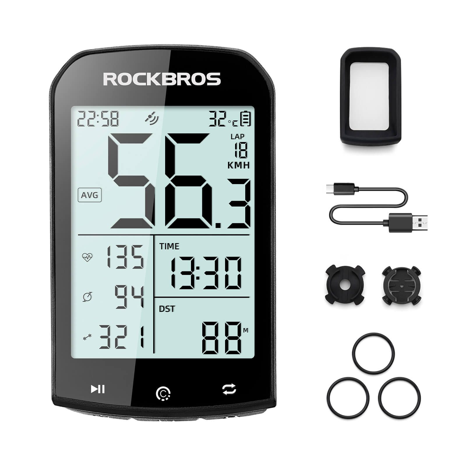 Front view of ROCKBROS M1 smart bike GPS computer with large screen