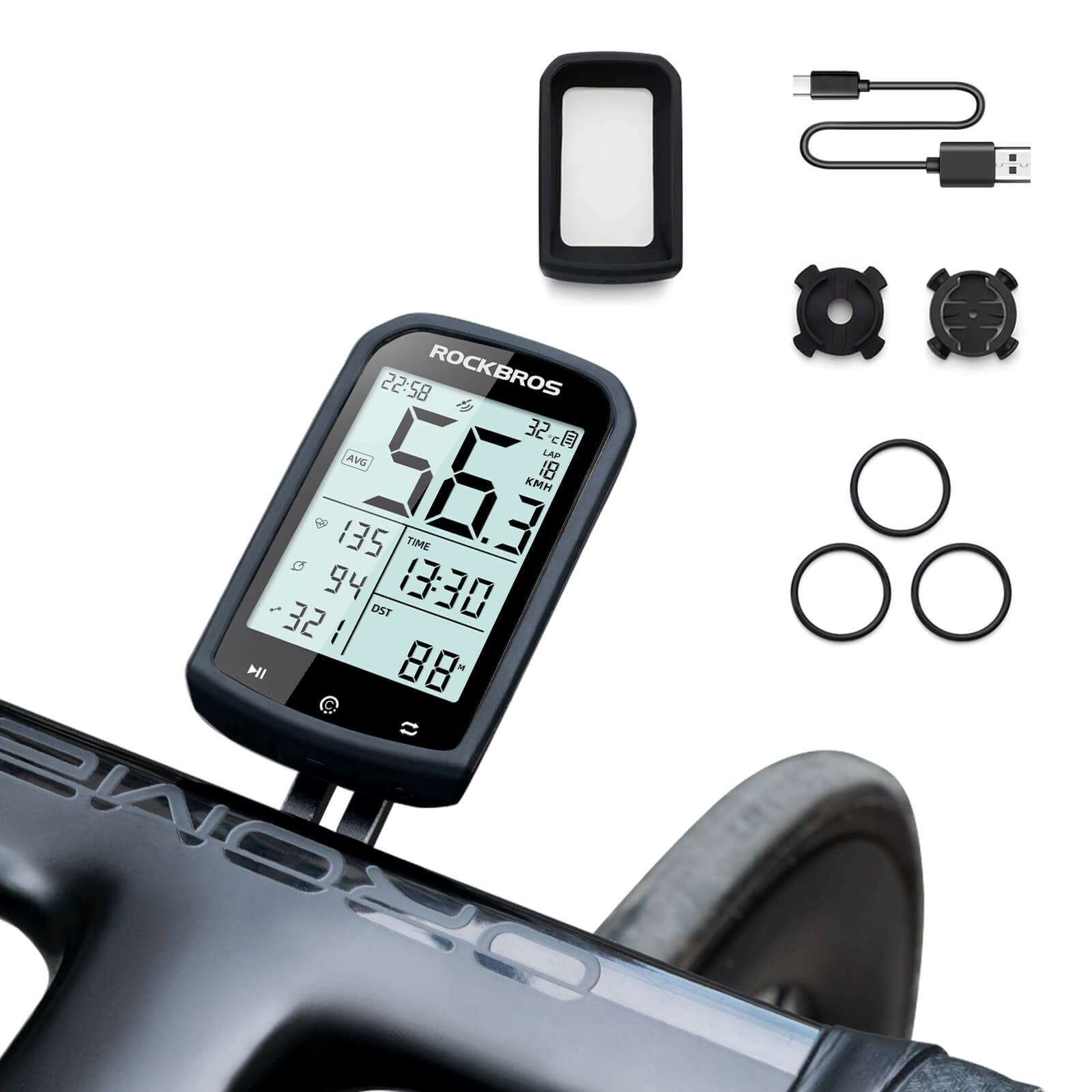 Front view of ROCKBROS M1 smart bike GPS computer with large screen