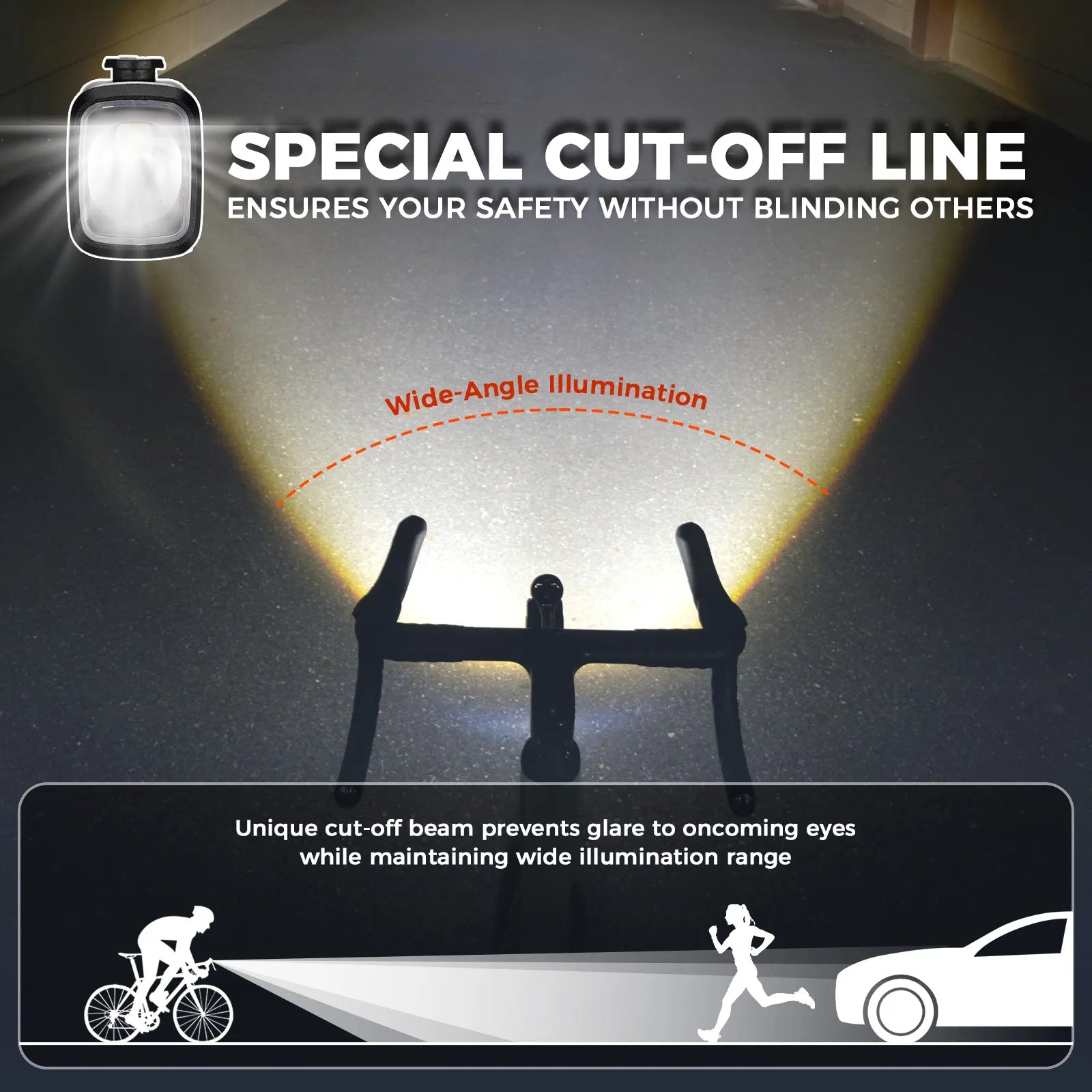 ROCKBROS M6 smart bike front light with anti-glare lens, 1000 lumen output, and USB-C rechargeable battery