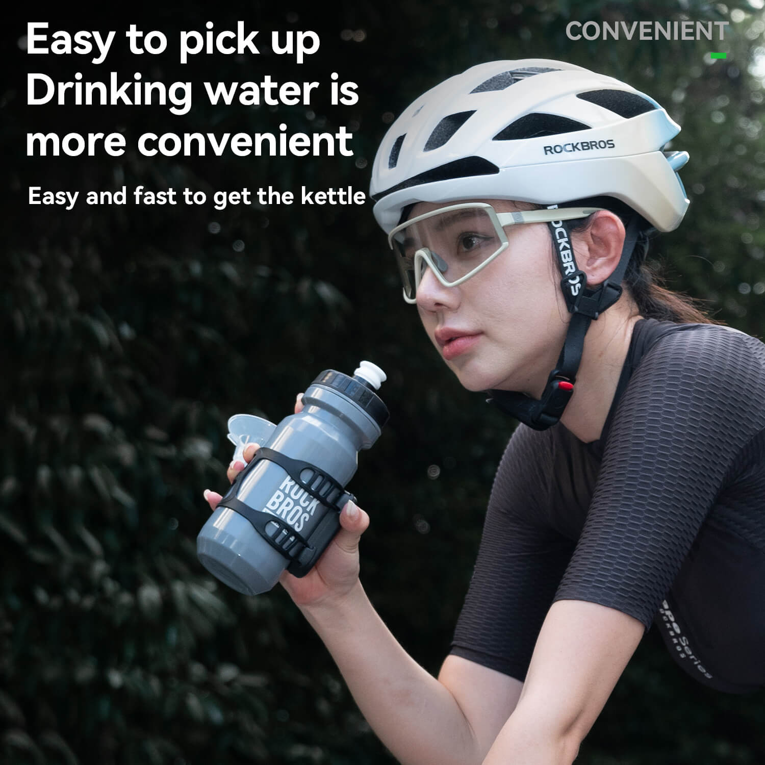 ROCKBROS magnetic bike bottle holder with strap and magnetic mount design for secure cycling hydration.
