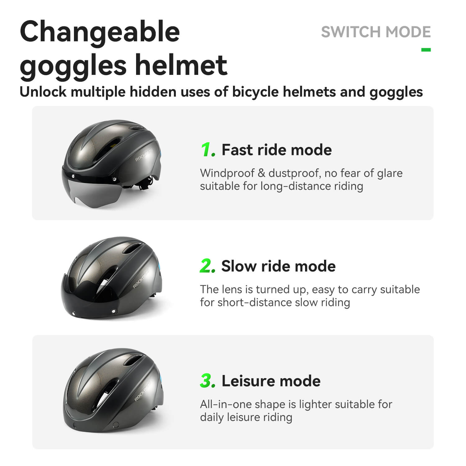 ROCKBROS Magnetic Goggles Bike Helmet with EPS foam and rear light mount for cycling