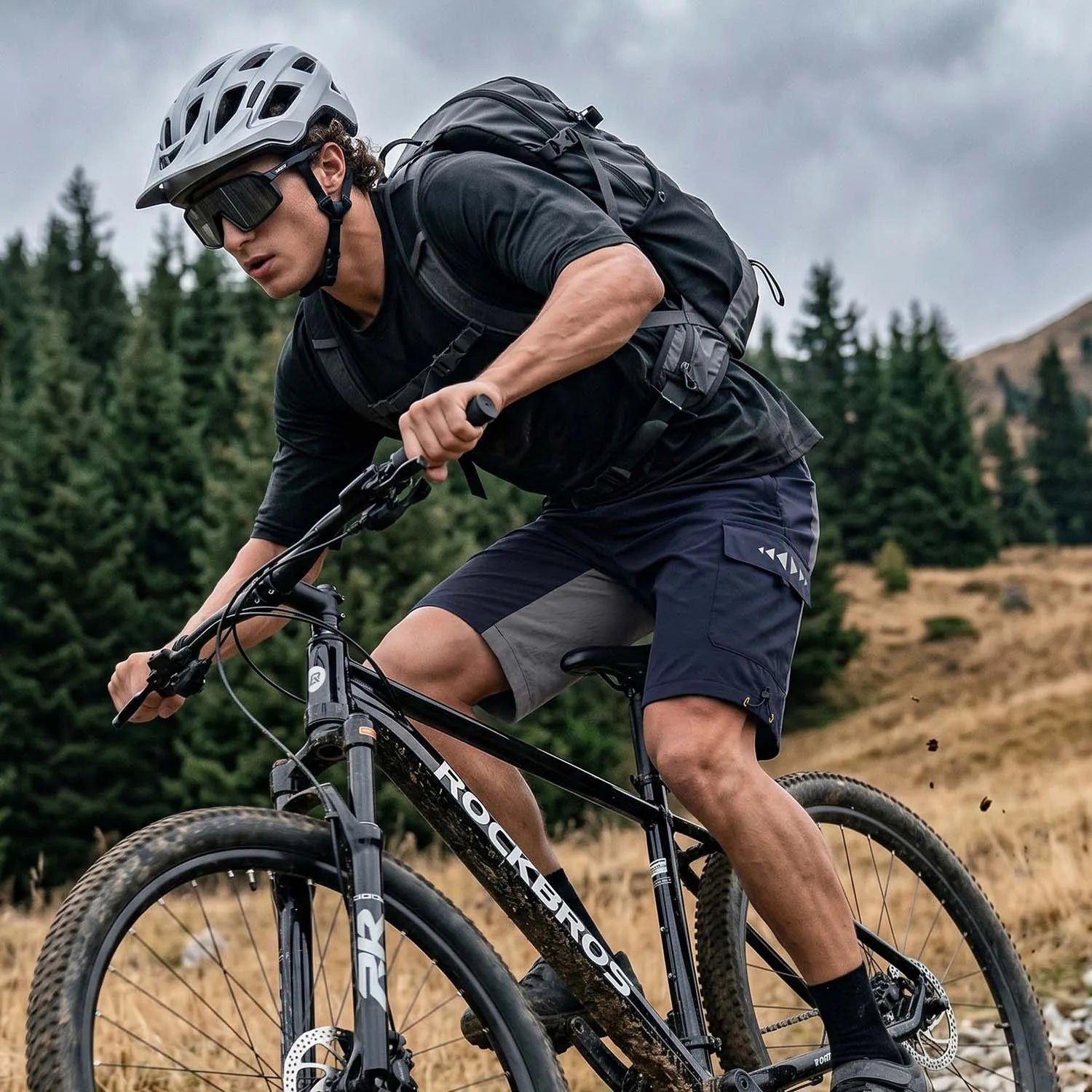 ROCKBROS Men's 2-in-1 Padded Cycling Shorts with Detachable Liner for Road, MTB, Gravel, and E-Bike Riding