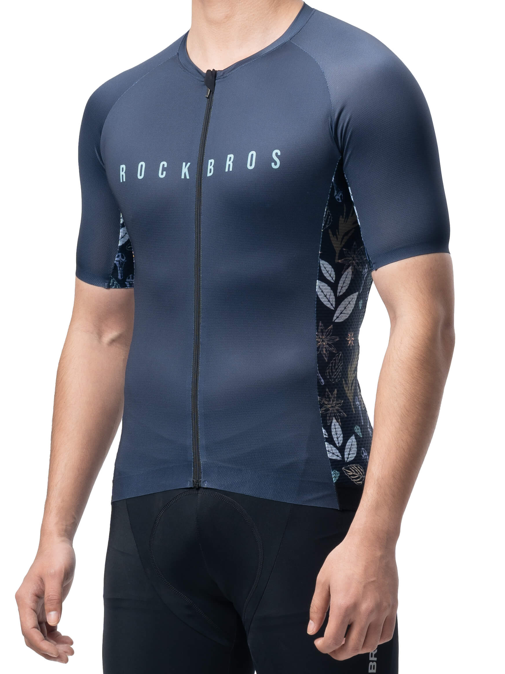 ROCKBROS Men's Birds & Flowers Short-Sleeve Cycling Jersey – Lightweight, Breathable, Moisture-Wicking Summer Bike Shirt
#Color_Blue