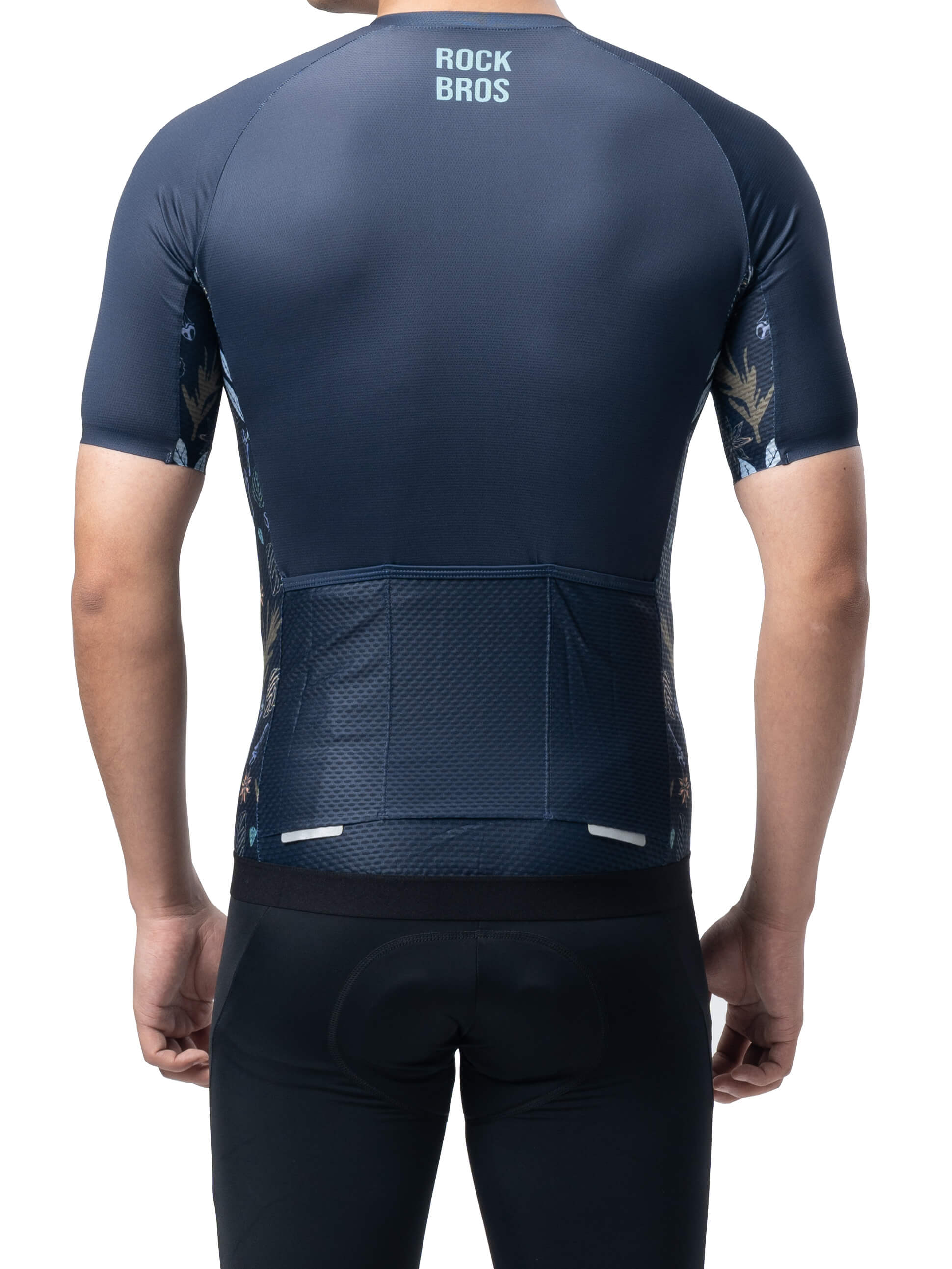 ROCKBROS Men's Birds & Flowers Short-Sleeve Cycling Jersey – Lightweight, Breathable, Moisture-Wicking Summer Bike Shirt
#Color_Blue