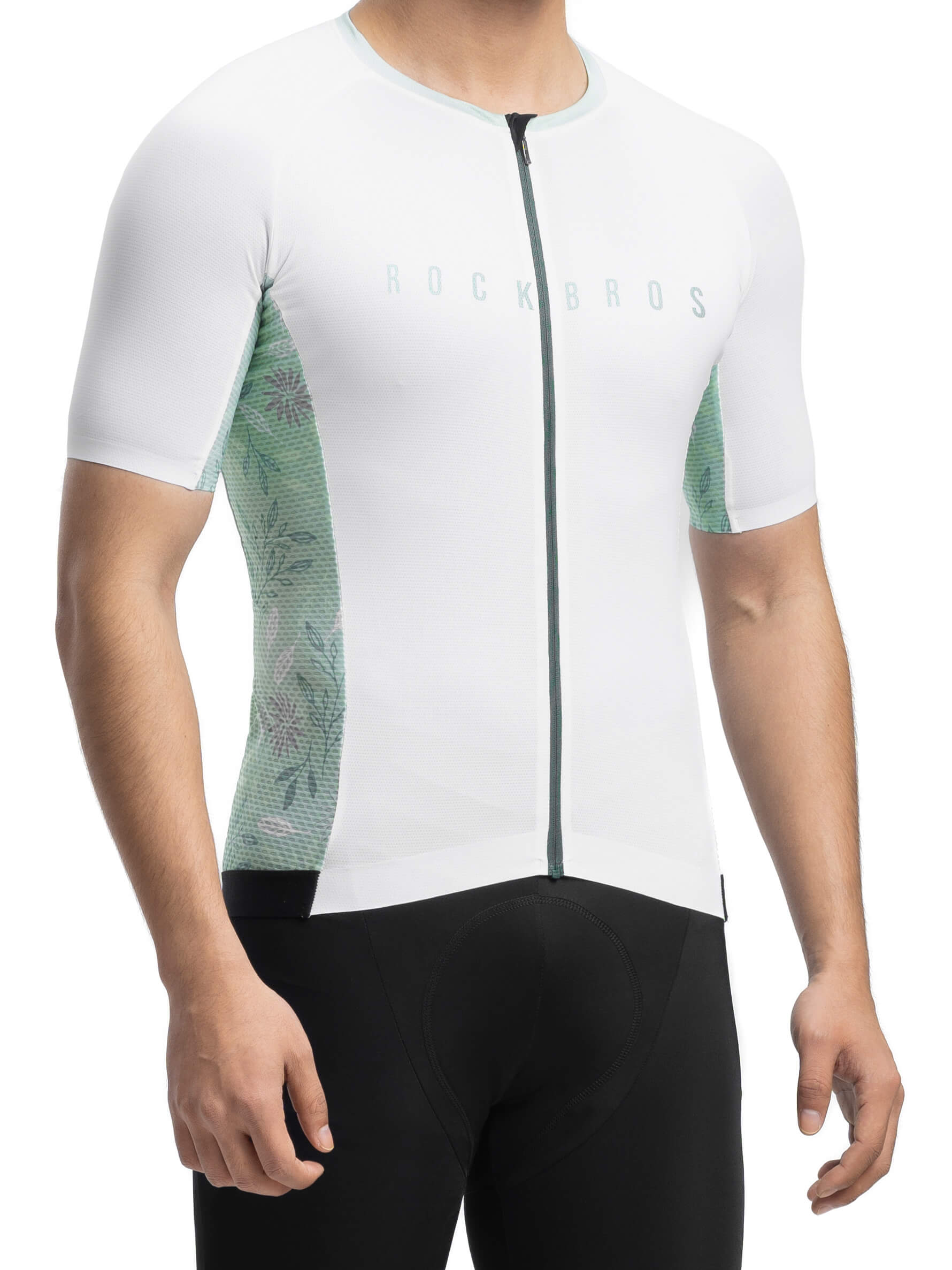ROCKBROS Men's Birds & Flowers Short-Sleeve Cycling Jersey – Lightweight, Breathable, Moisture-Wicking Summer Bike Shirt
#Color_White