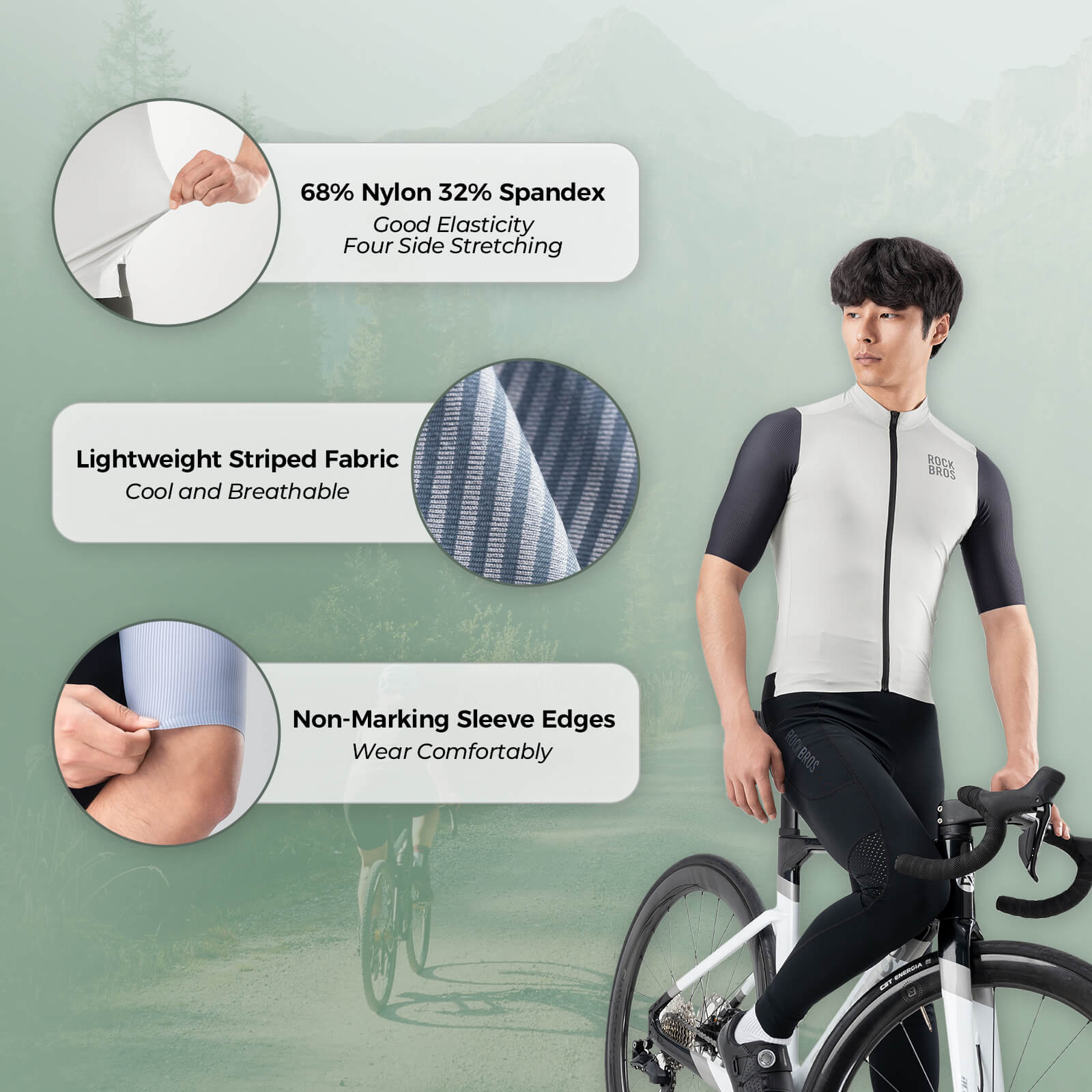 ROCKBROS men's breathable short-sleeve cycling jersey for comfortable riding