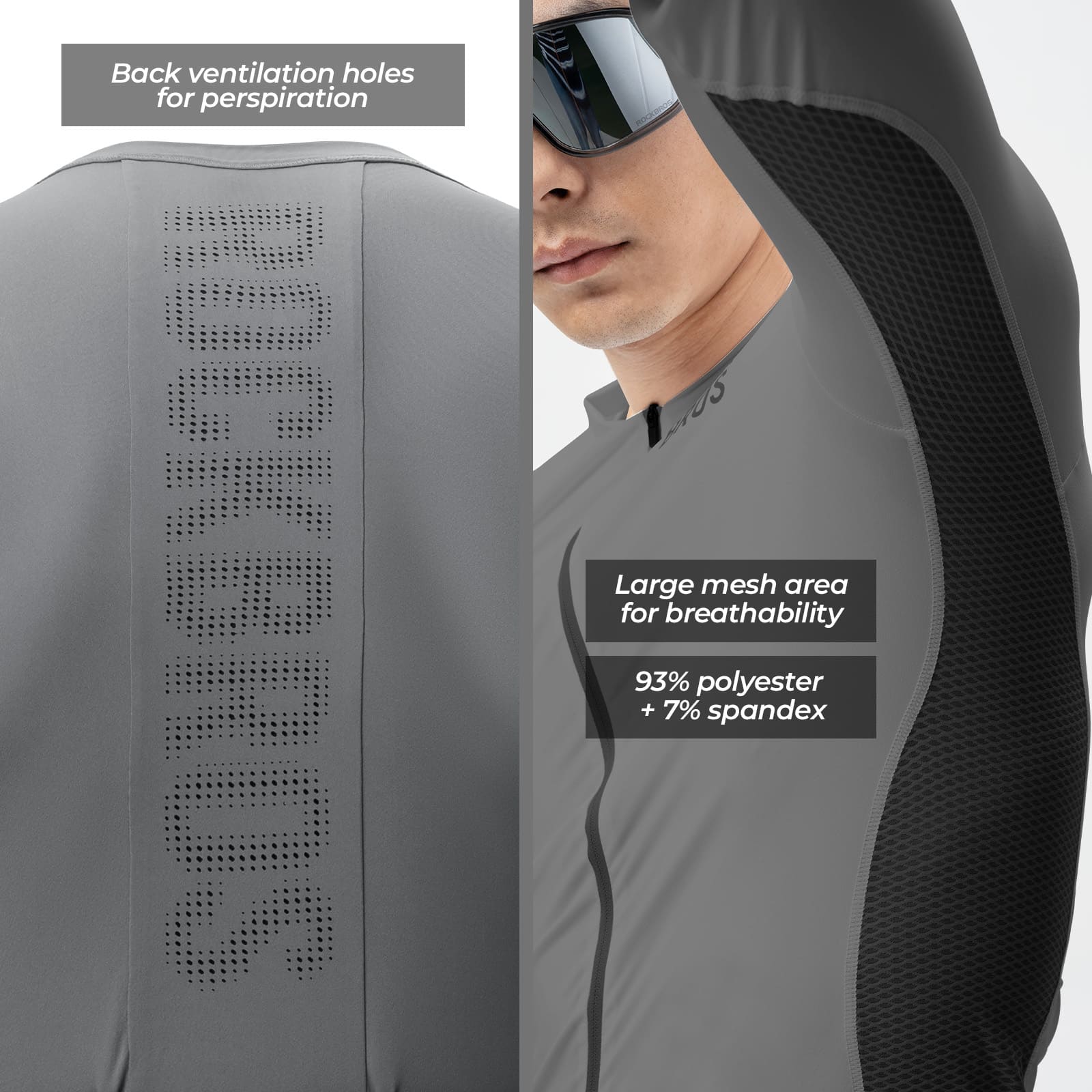 ROCKBROS men's cycling jersey breathable fabric close-up detail