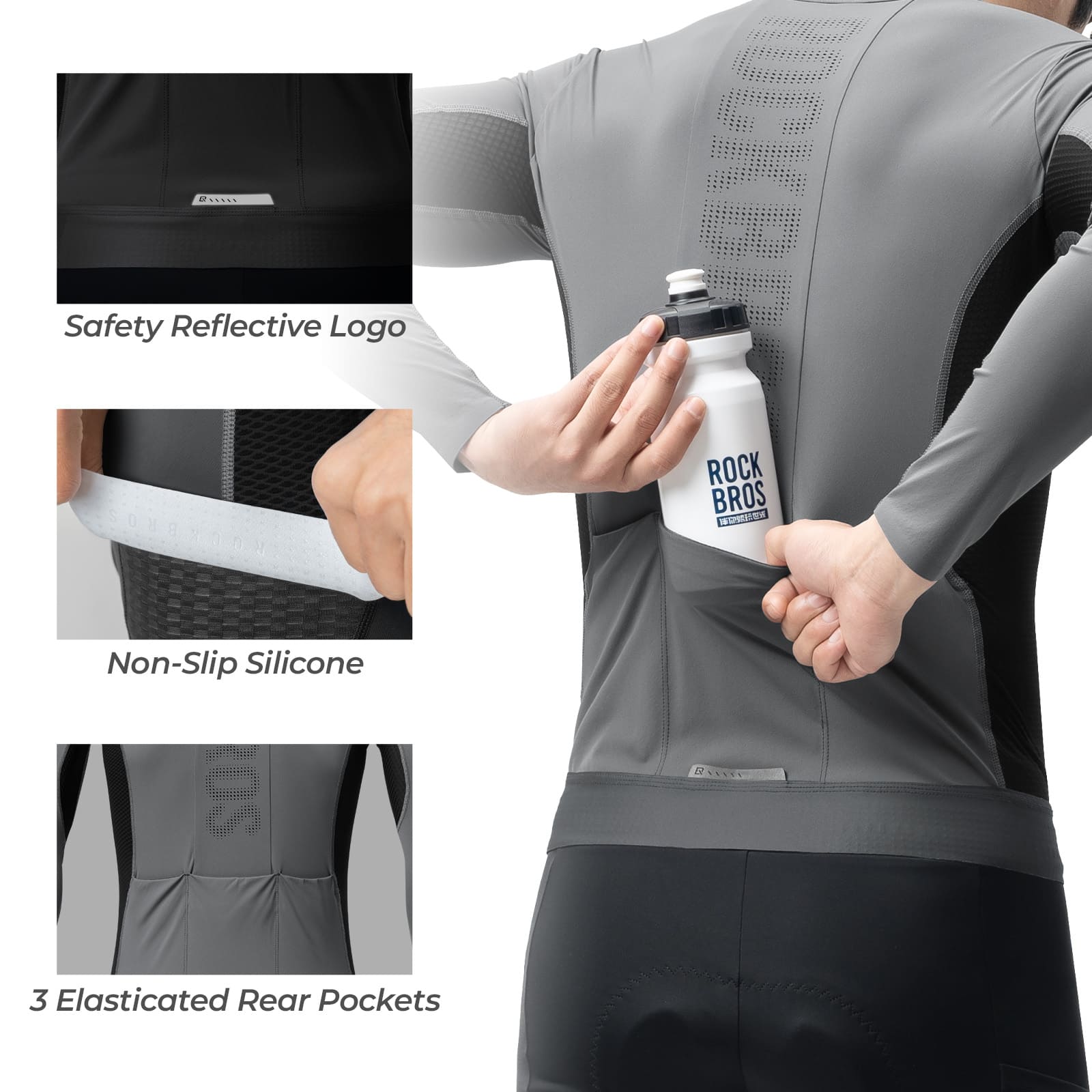 ROCKBROS men's cycling jersey breathable fabric close-up detail