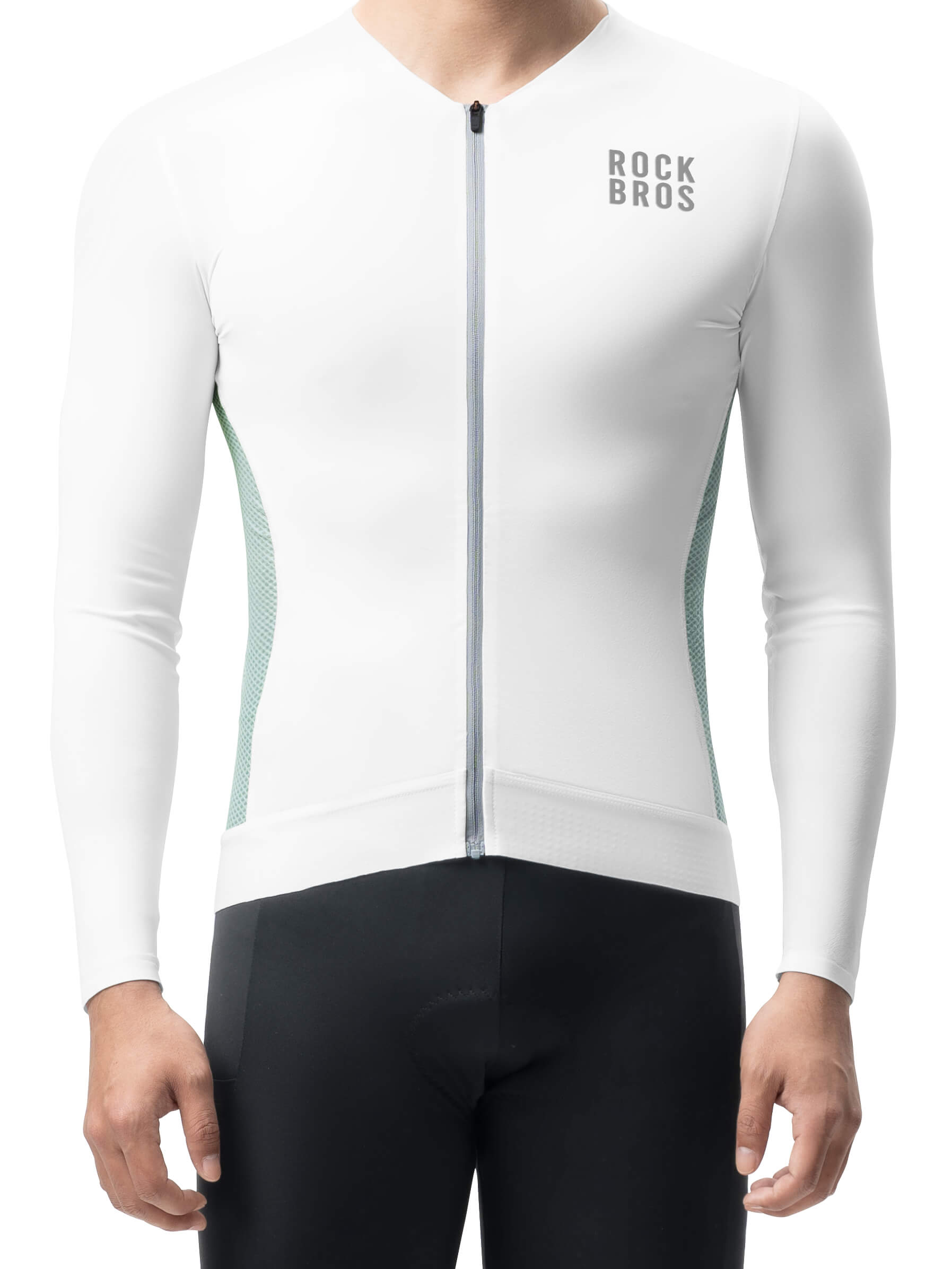 ROCKBROS men's colorblock long sleeve cycling jersey with breathable fabric and reflective details
#Color_White