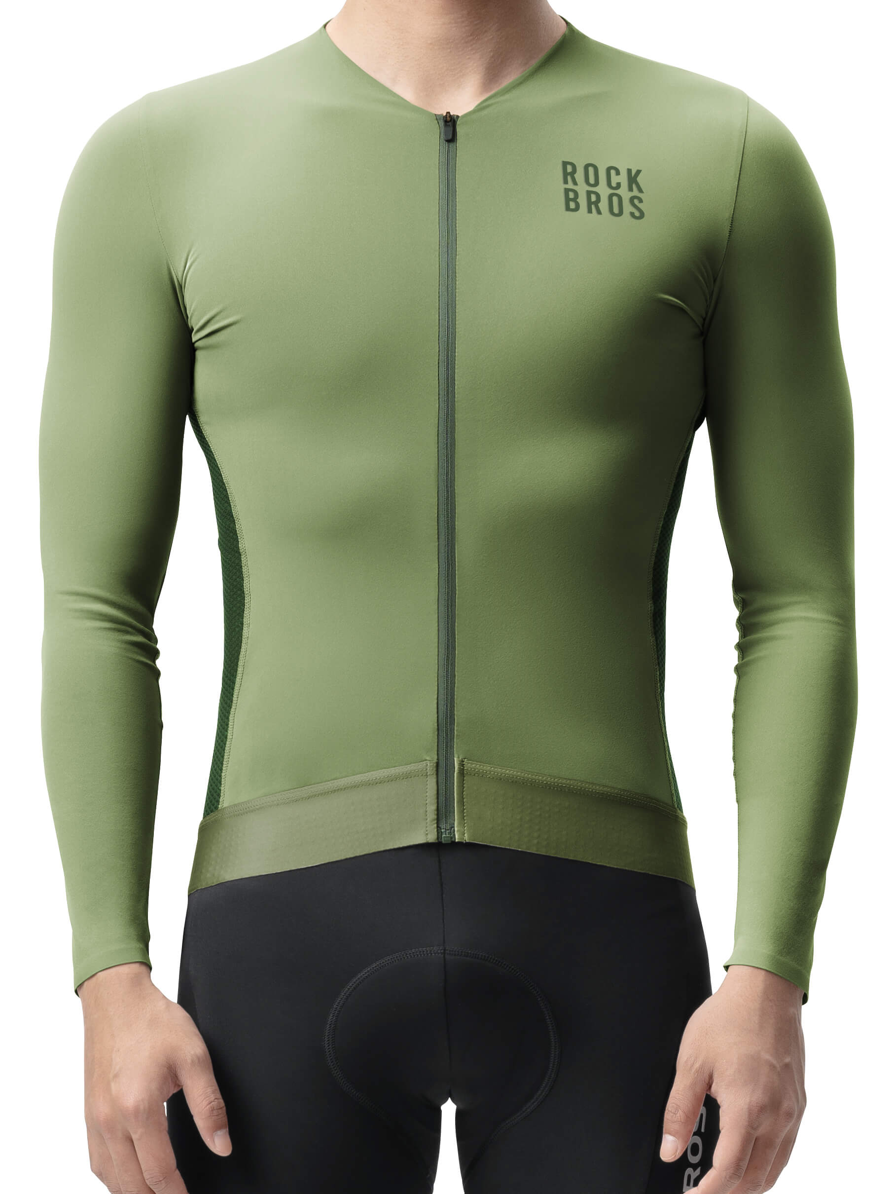 ROCKBROS men's colorblock long sleeve cycling jersey with breathable fabric and reflective details
#Color_Green