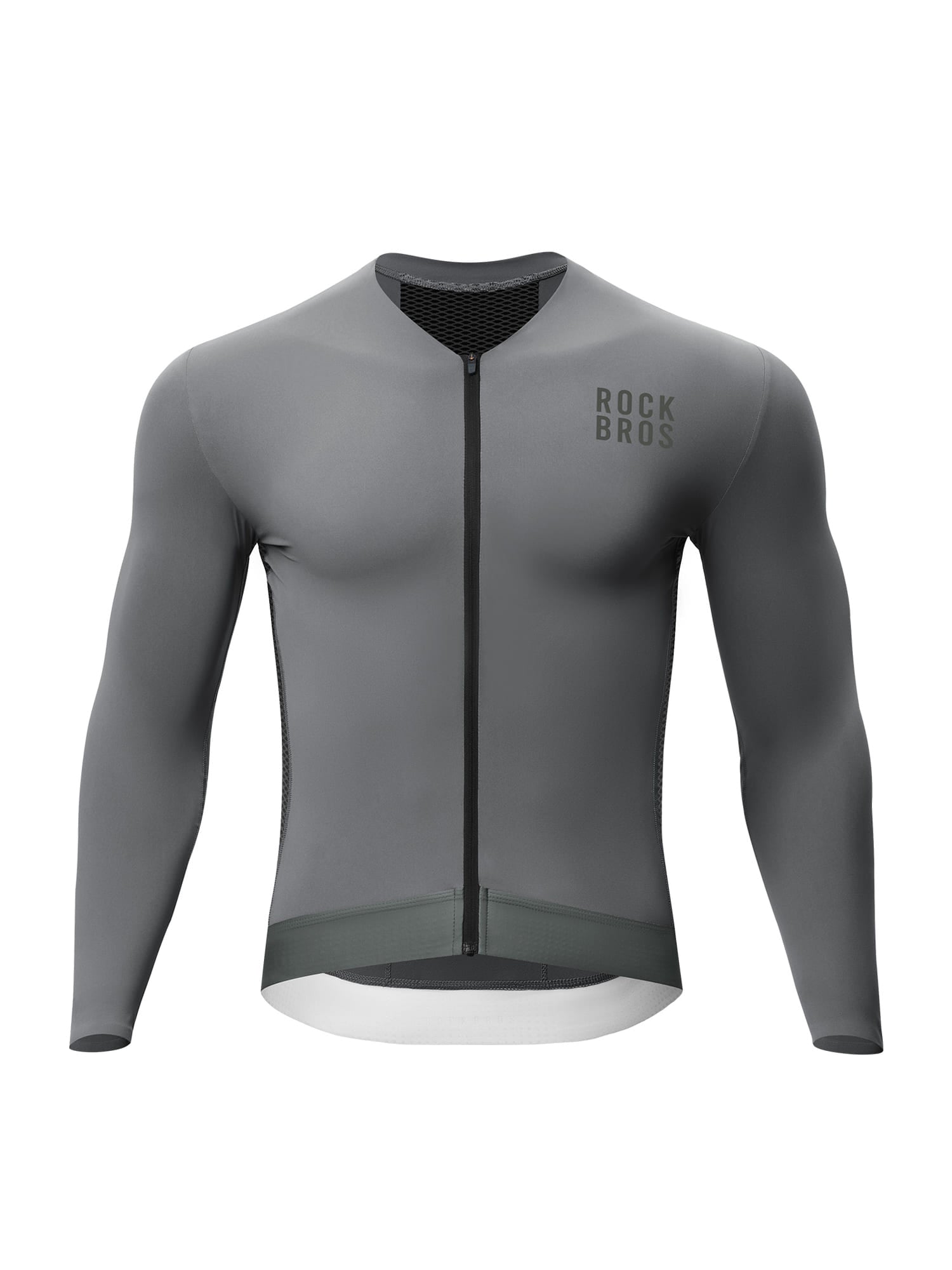 ROCKBROS men's colorblock long sleeve cycling jersey with breathable fabric and reflective details
#Color_Gray