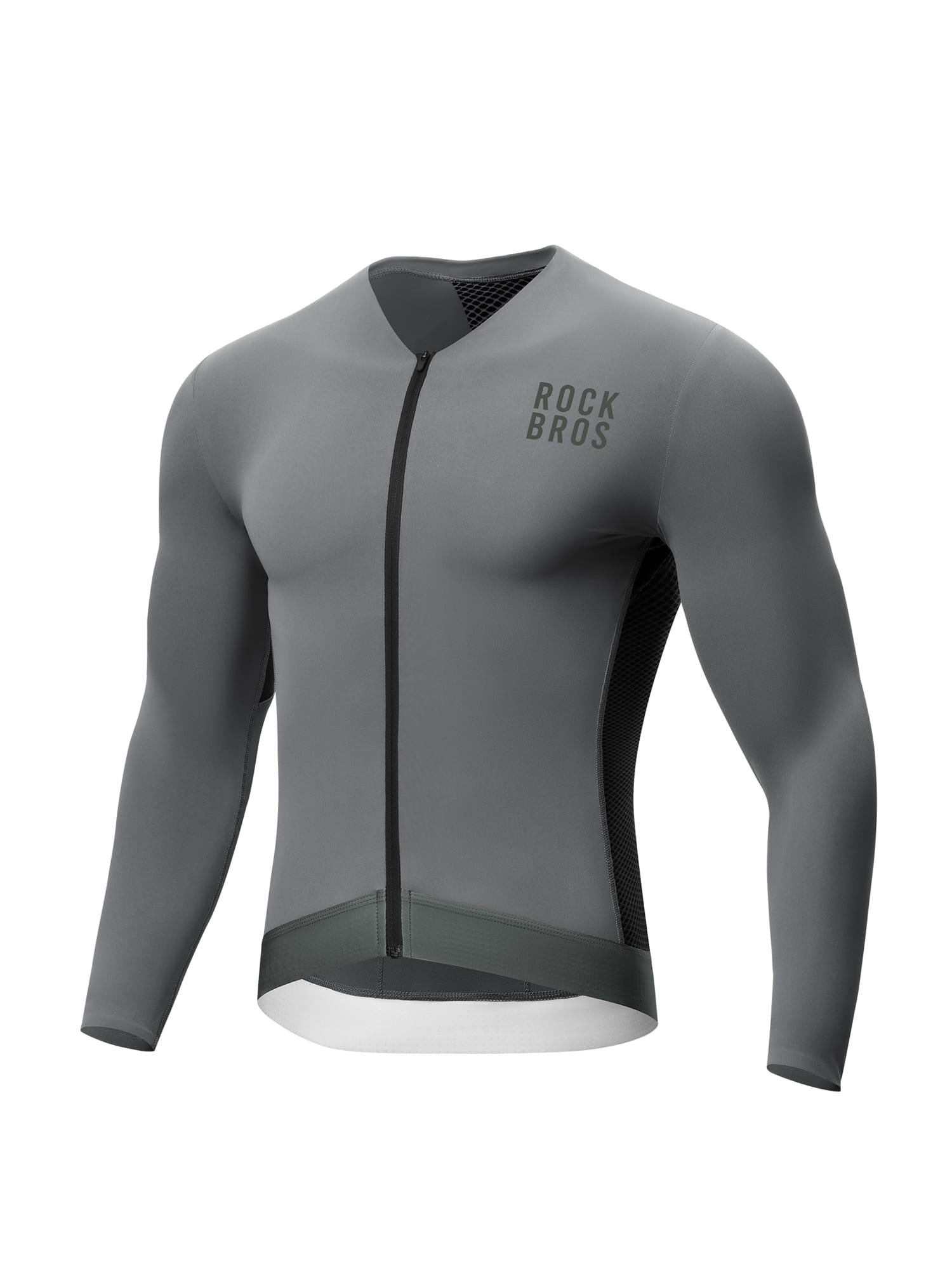 ROCKBROS men's colorblock long sleeve cycling jersey with breathable fabric and reflective details
#Color_Gray