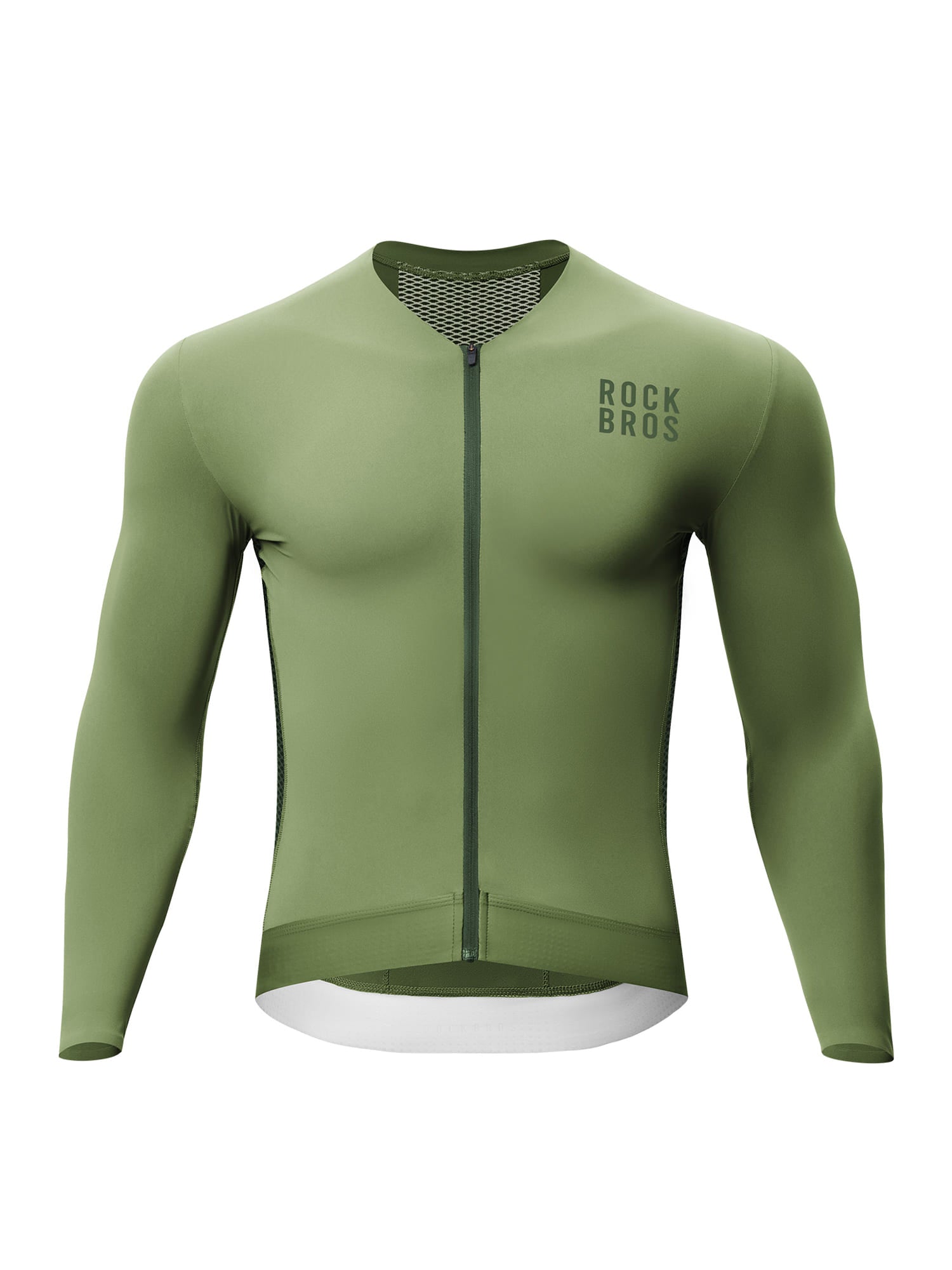 ROCKBROS men's colorblock long sleeve cycling jersey with breathable fabric and reflective details
#Color_Green