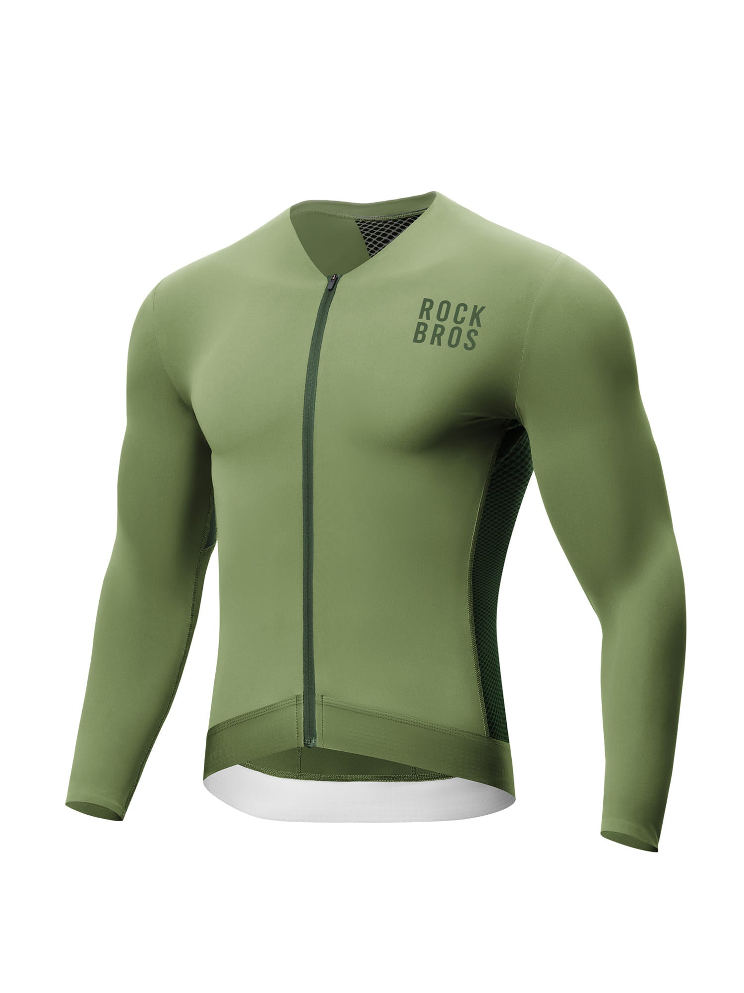 ROCKBROS men's colorblock long sleeve cycling jersey with breathable fabric and reflective details
#Color_Green