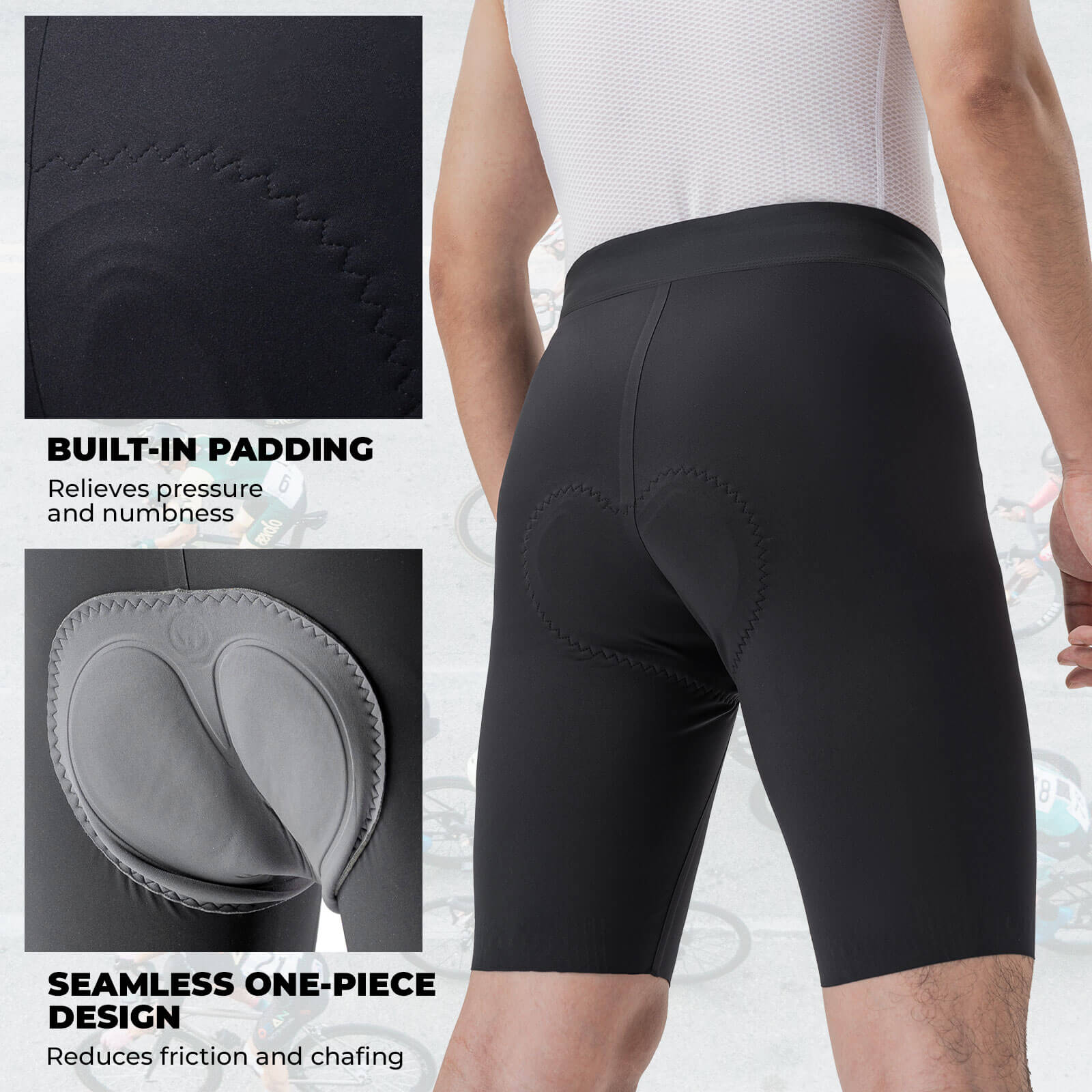 ROCKBROS men's cycling waist shorts with Elastic Interface® padding for long-distance rides