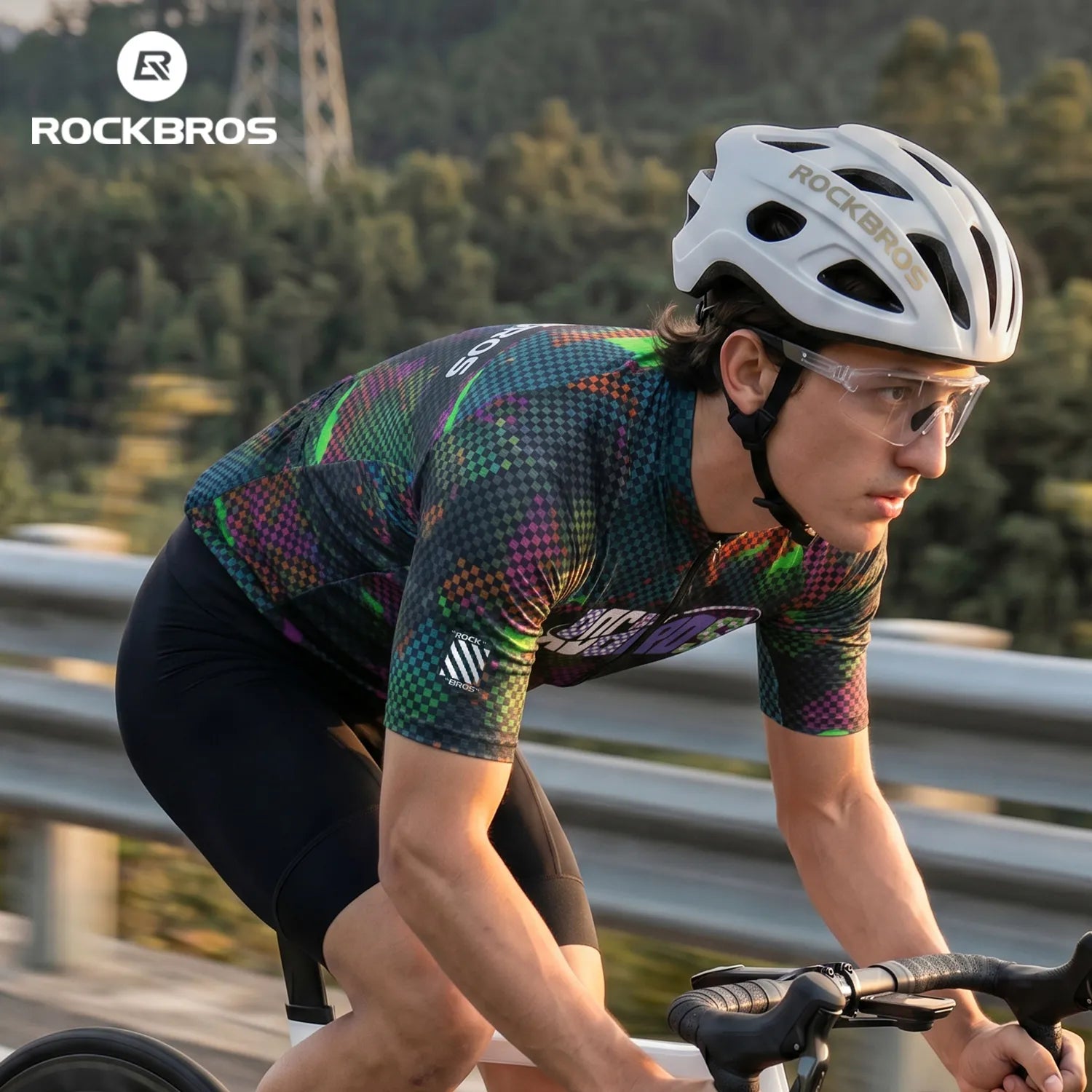 ROCKBROS men's lightweight and breathable short sleeve cycling jersey with moisture-wicking fabric and race-fit design