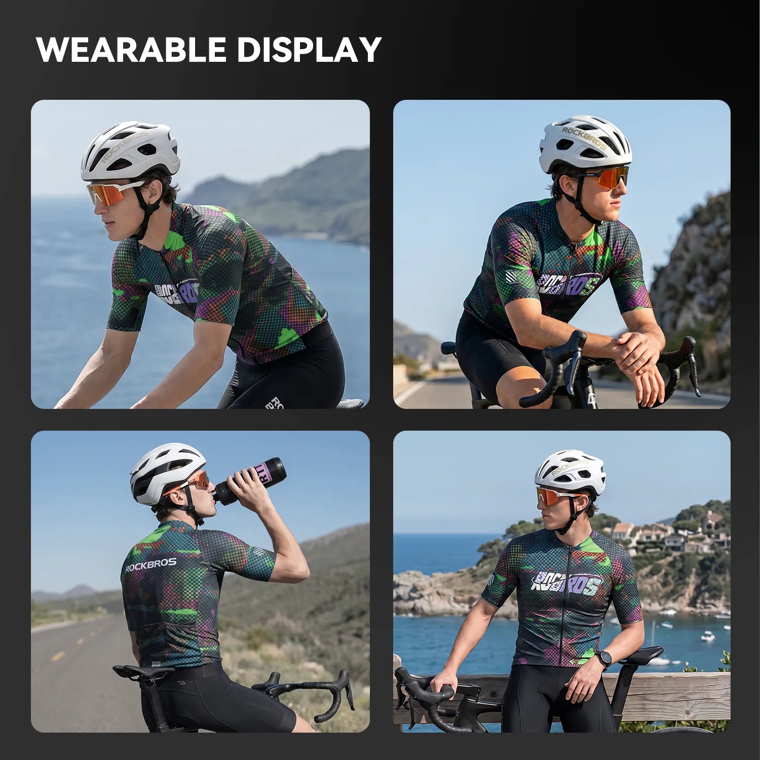 ROCKBROS men's lightweight and breathable short sleeve cycling jersey with moisture-wicking fabric and race-fit design