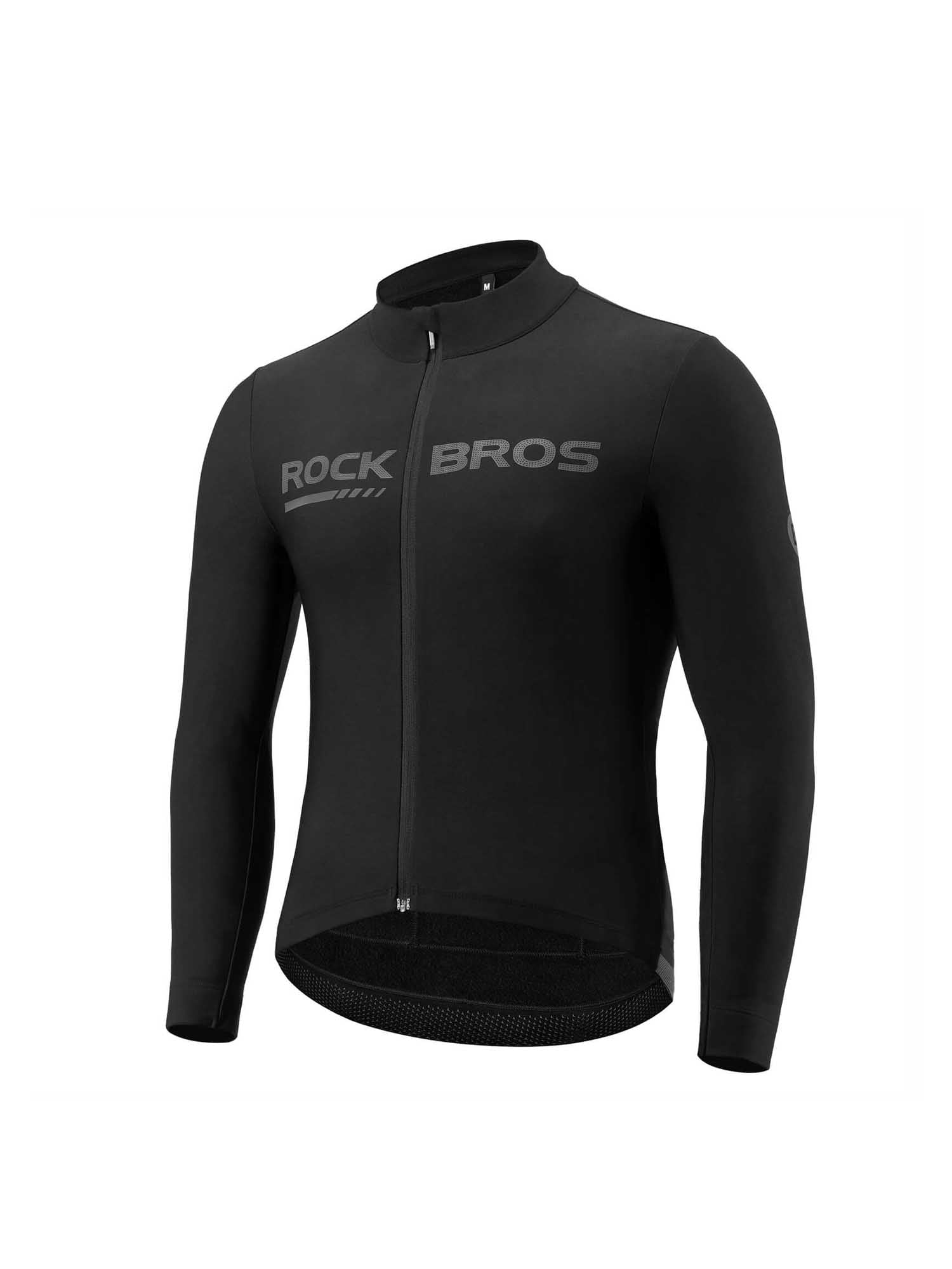 ROCKBROS Men's Long-Sleeve Thermal Cycling Jersey for cold weather with fleece lining and reflective accents
#Color_Black