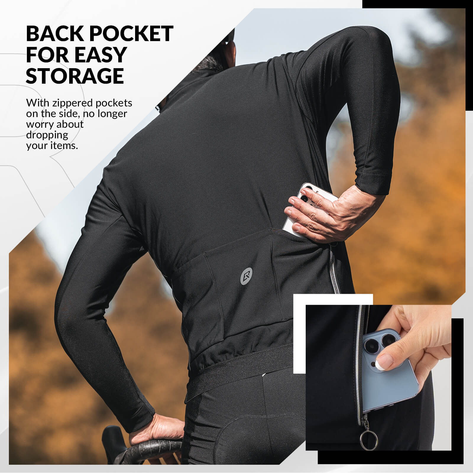 ROCKBROS Men's Long-Sleeve Thermal Cycling Jersey for cold weather with fleece lining and reflective accents
