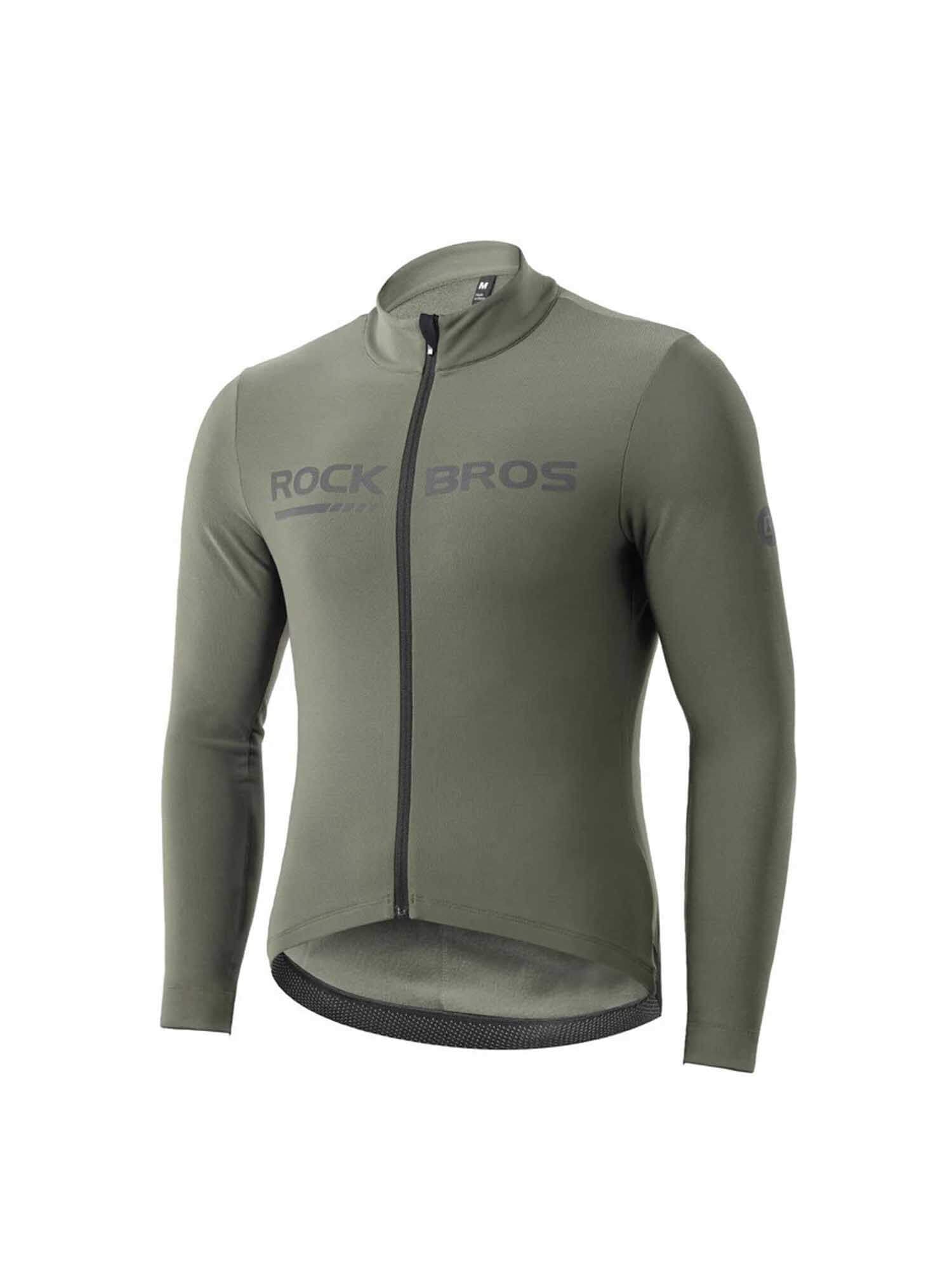 ROCKBROS Men's Long-Sleeve Thermal Cycling Jersey for cold weather with fleece lining and reflective accents
#Color_Green