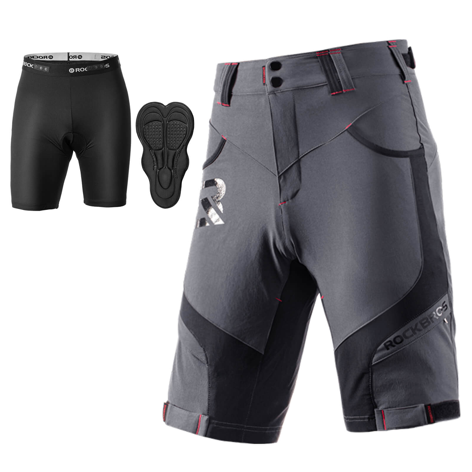 ROCKBROS men's MTB shorts with detachable 4D padded liner
#Color_Grayish Black