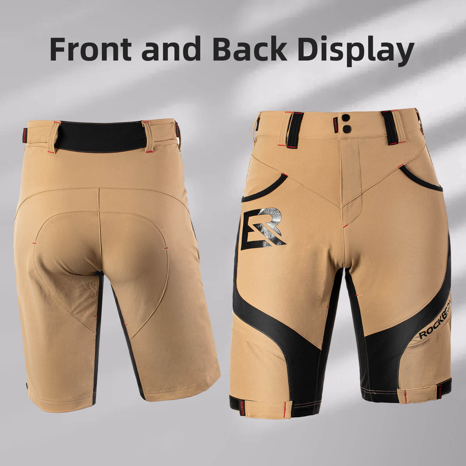 ROCKBROS men's MTB shorts with detachable 4D padded liner
#Color_Apricot Black