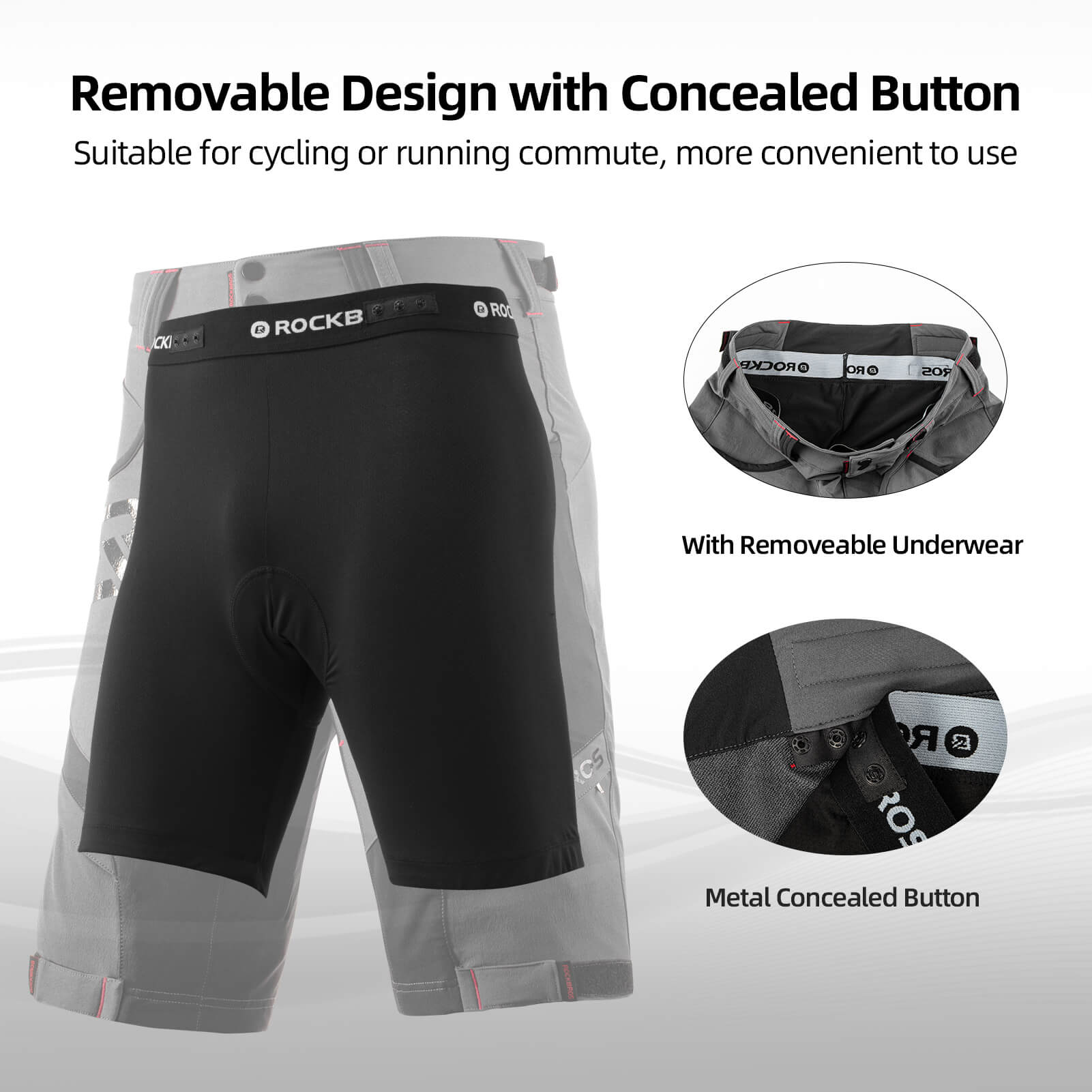 ROCKBROS men's MTB shorts with detachable 4D padded liner
