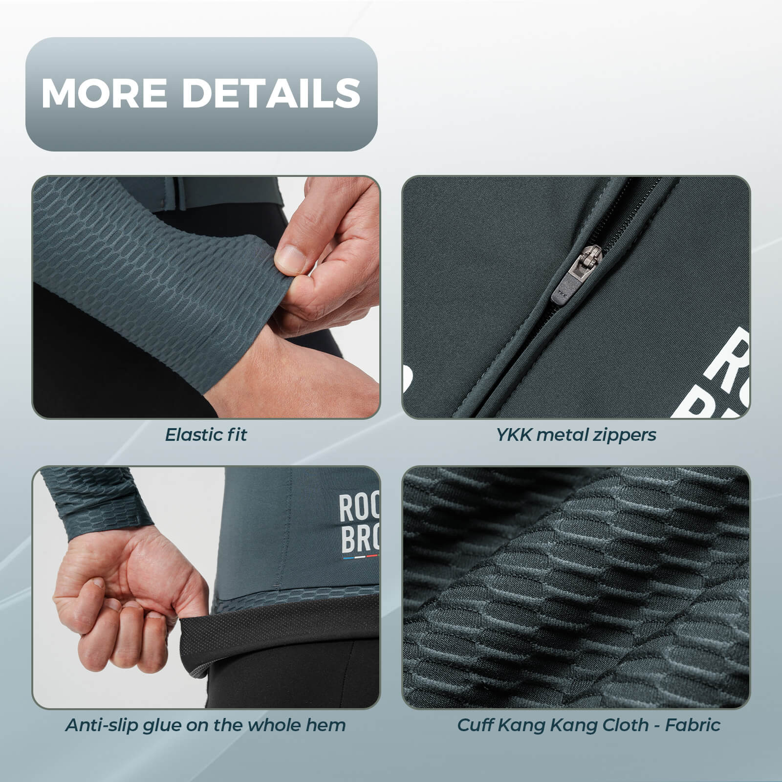 Close-up detail of ROCKBROS ROAD-TO-SKY men's long-sleeve cycling jersey