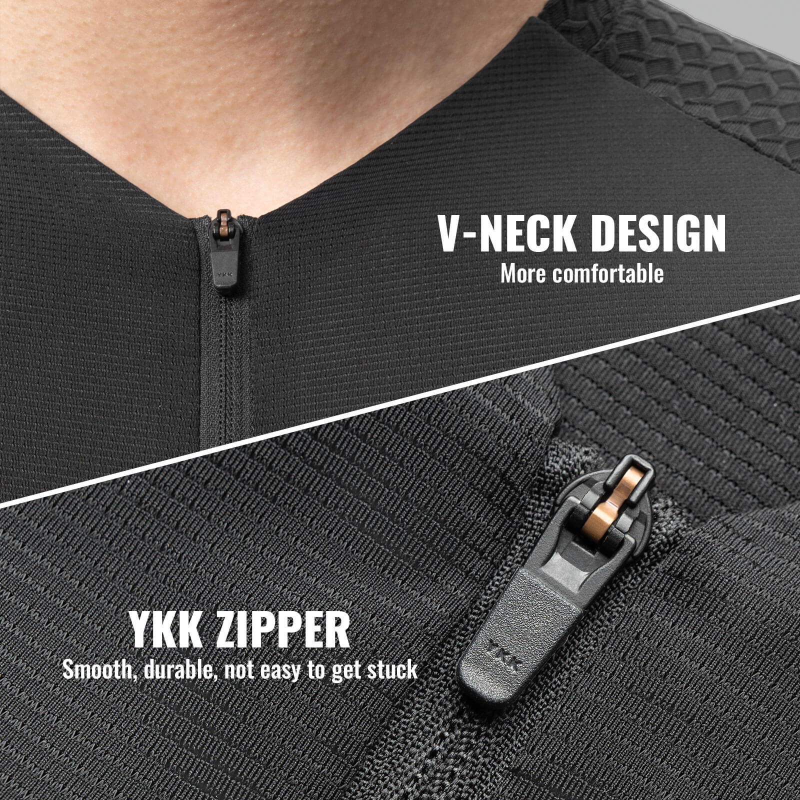 Durable front zipper detail of RockBros diamond cycling jersey for men