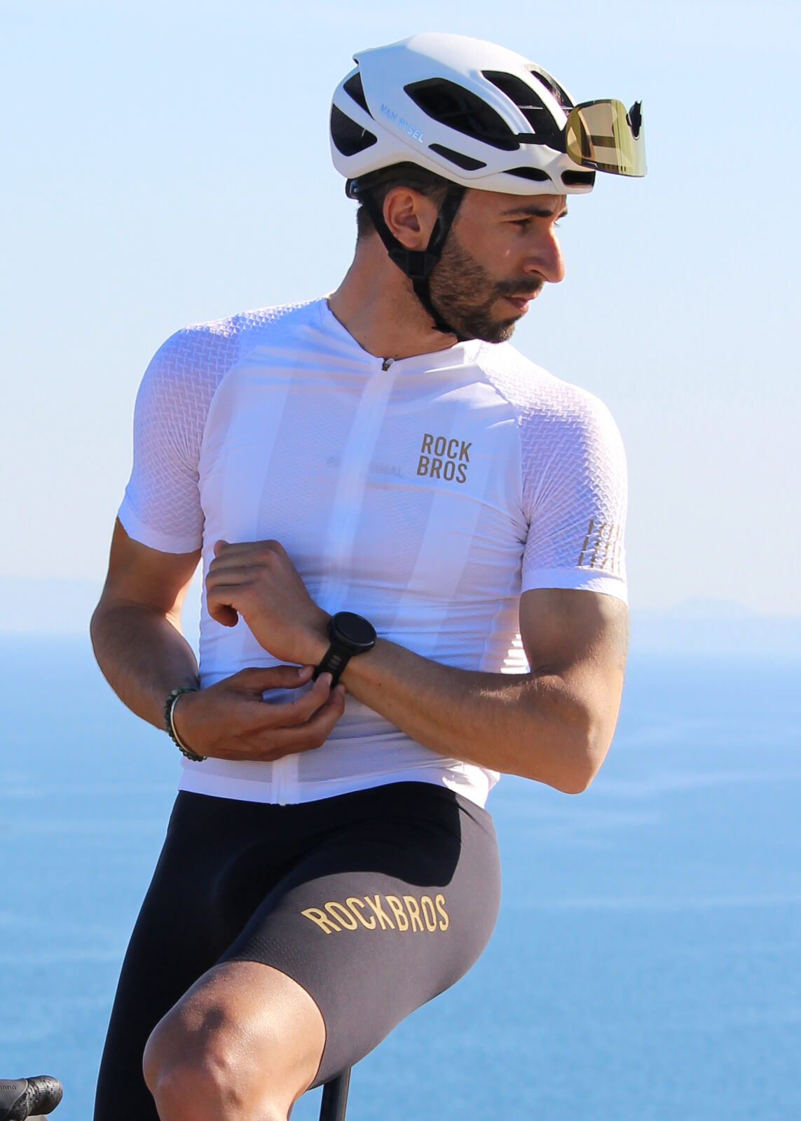 ROCKBROS Men’s ROAD-TO-SKY short sleeve cycling jersey with diamond pattern
#Color_White