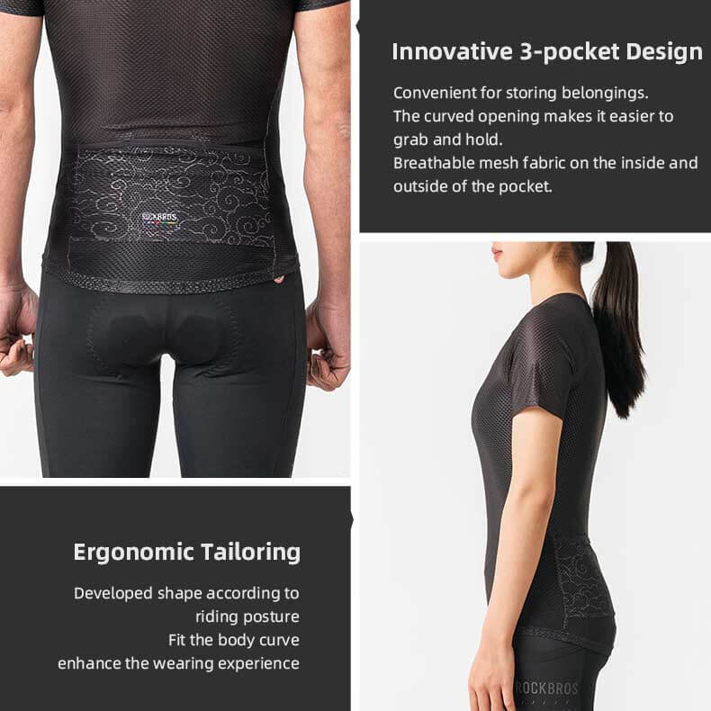Black cycling shorts with ergonomic design and innovative 3-pocket feature