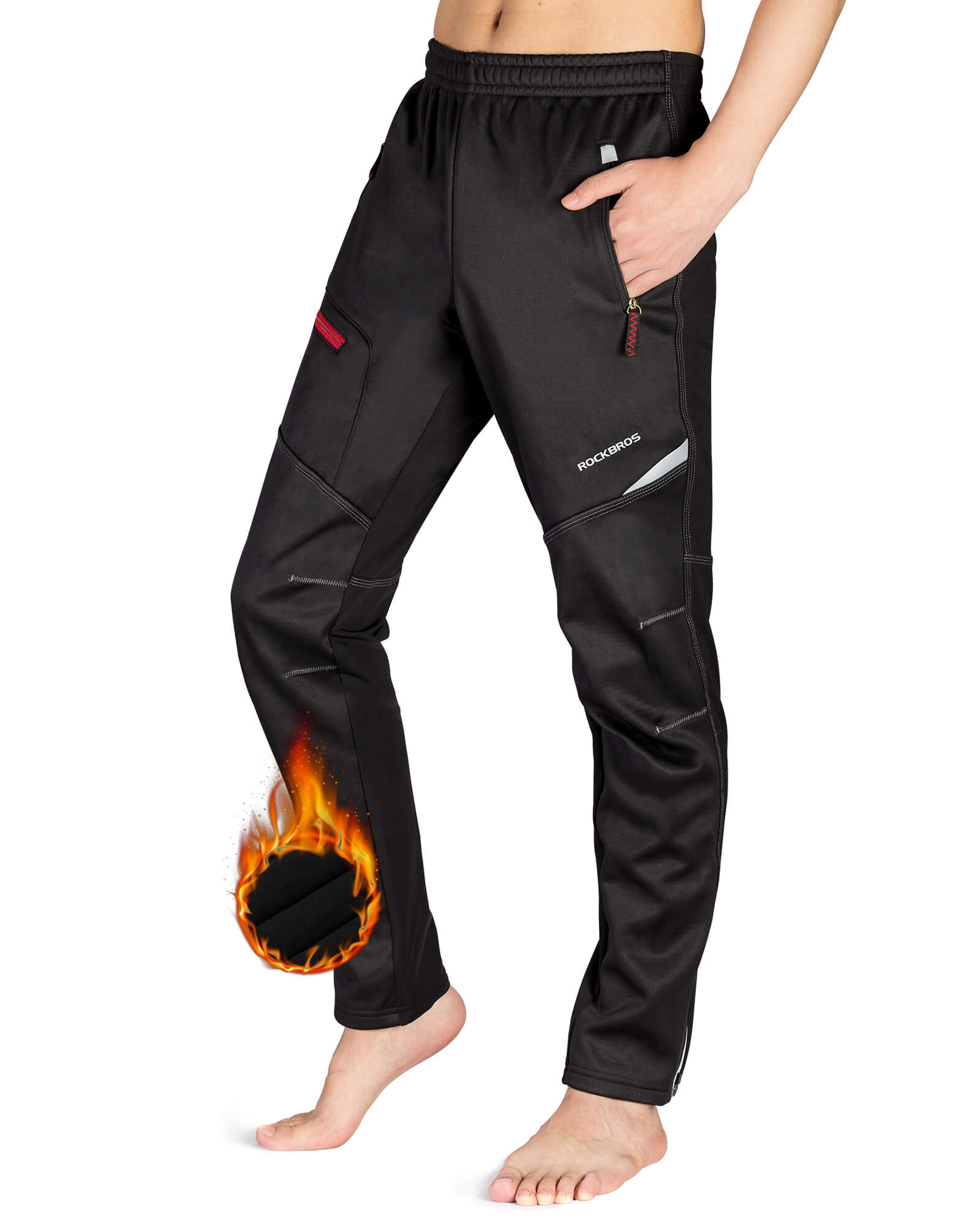 ROCKBROS men's thermal fleece windproof cycling pants for cold-weather rides