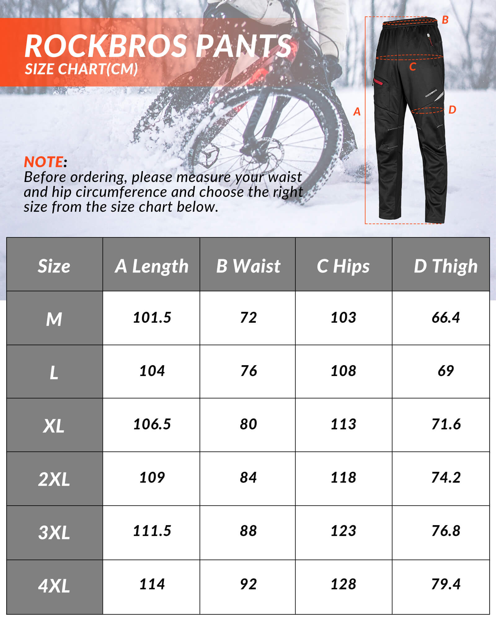 ROCKBROS men's thermal fleece windproof cycling pants for cold-weather rides