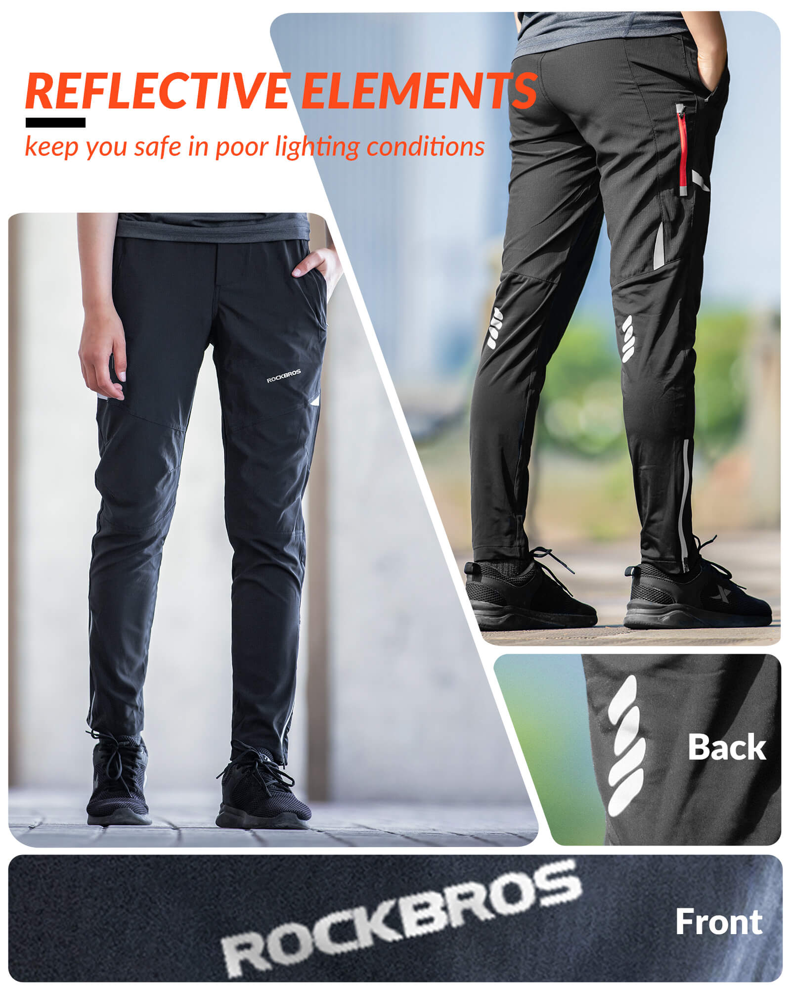 ROCKBROS men's thermal fleece windproof cycling pants for cold-weather rides