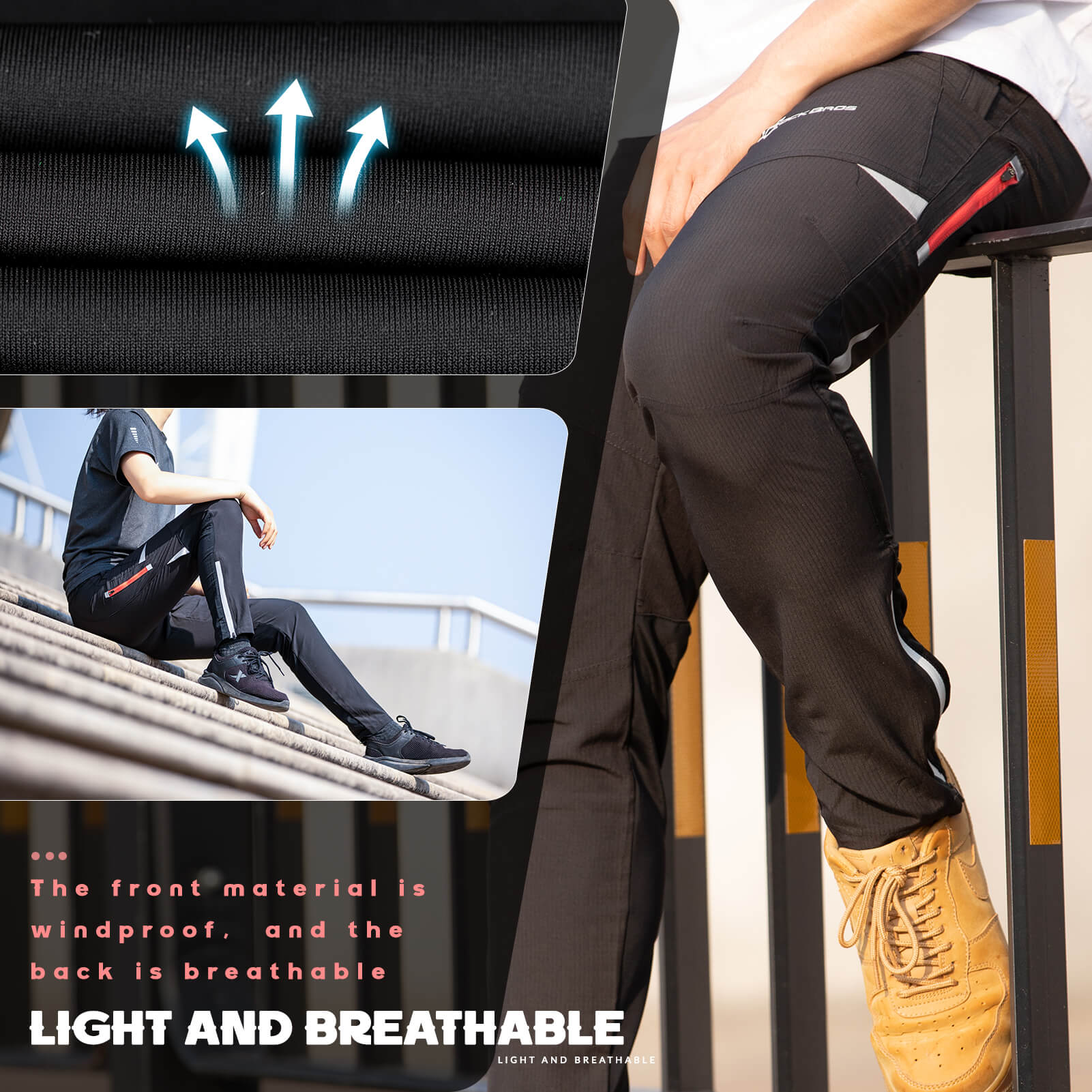 Men’s windproof and breathable cycling pants with stretch and zip pocket