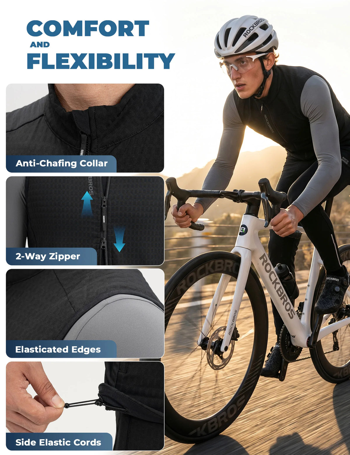 ROCKBROS men's windproof fleece cycling vest with reflective details