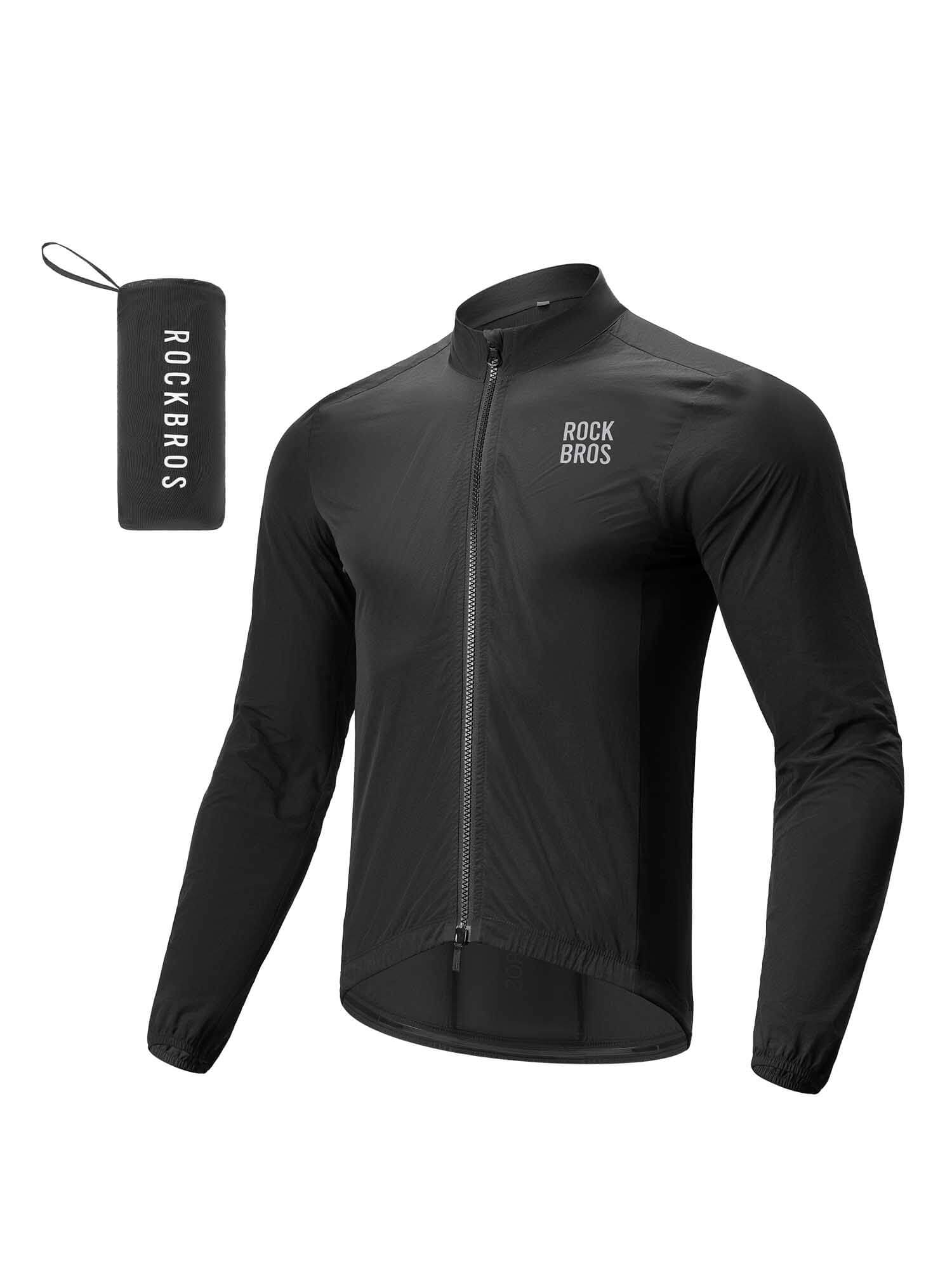 ROCKBROS men's windproof and foldable cycling jacket for road biking
#Color_Black