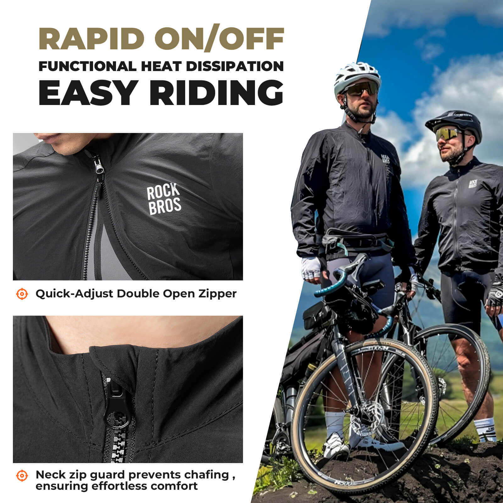 ROCKBROS men's windproof, foldable cycling jacket for spring and summer road biking