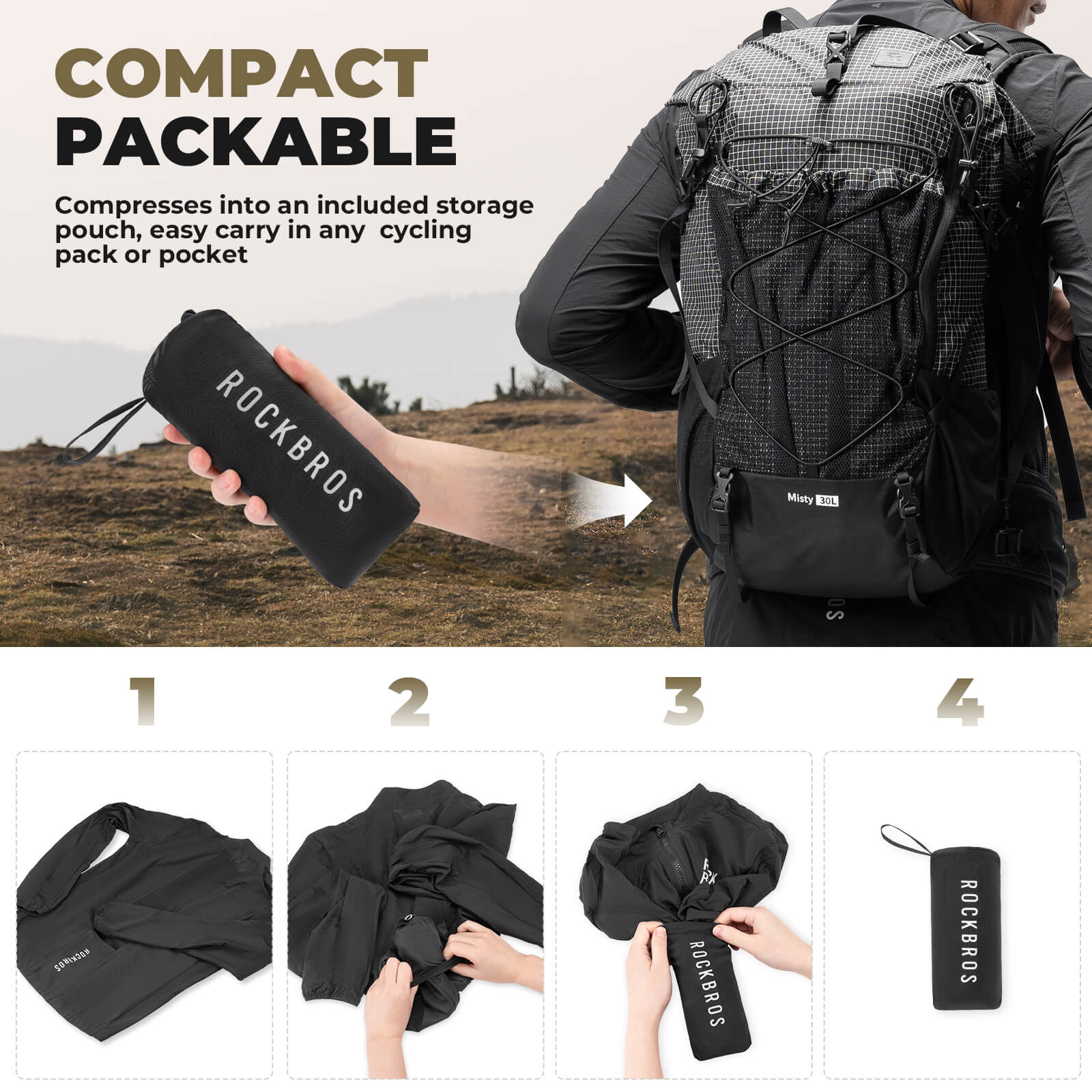 ROCKBROS men's windproof, foldable cycling jacket for spring and summer road biking
