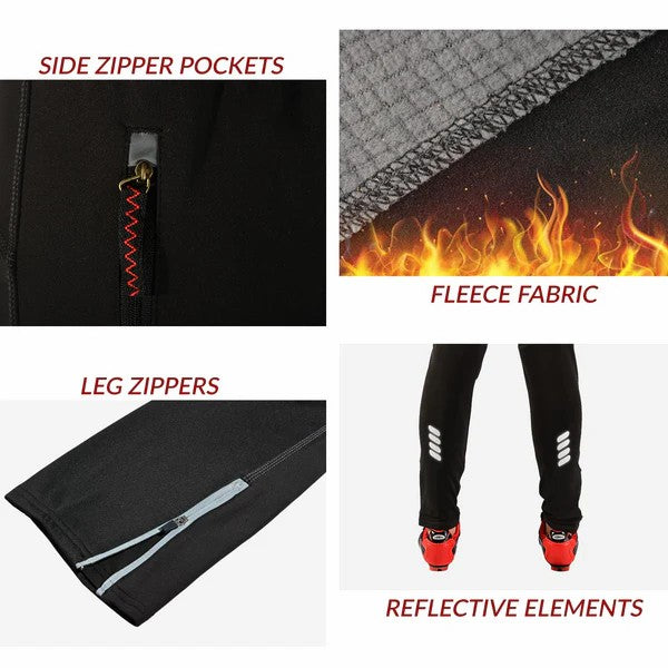 Men's windproof cycling pants with thermal fleece for cold weather riding