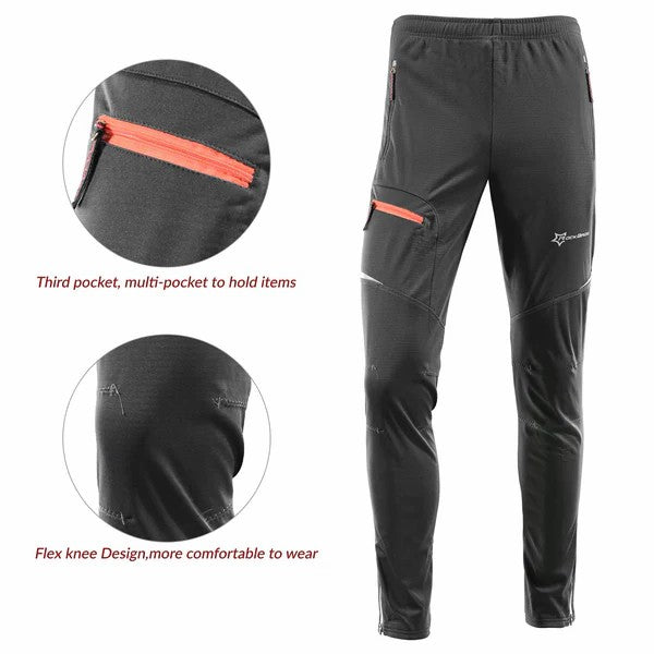 Men's windproof cycling pants with thermal fleece for cold weather riding